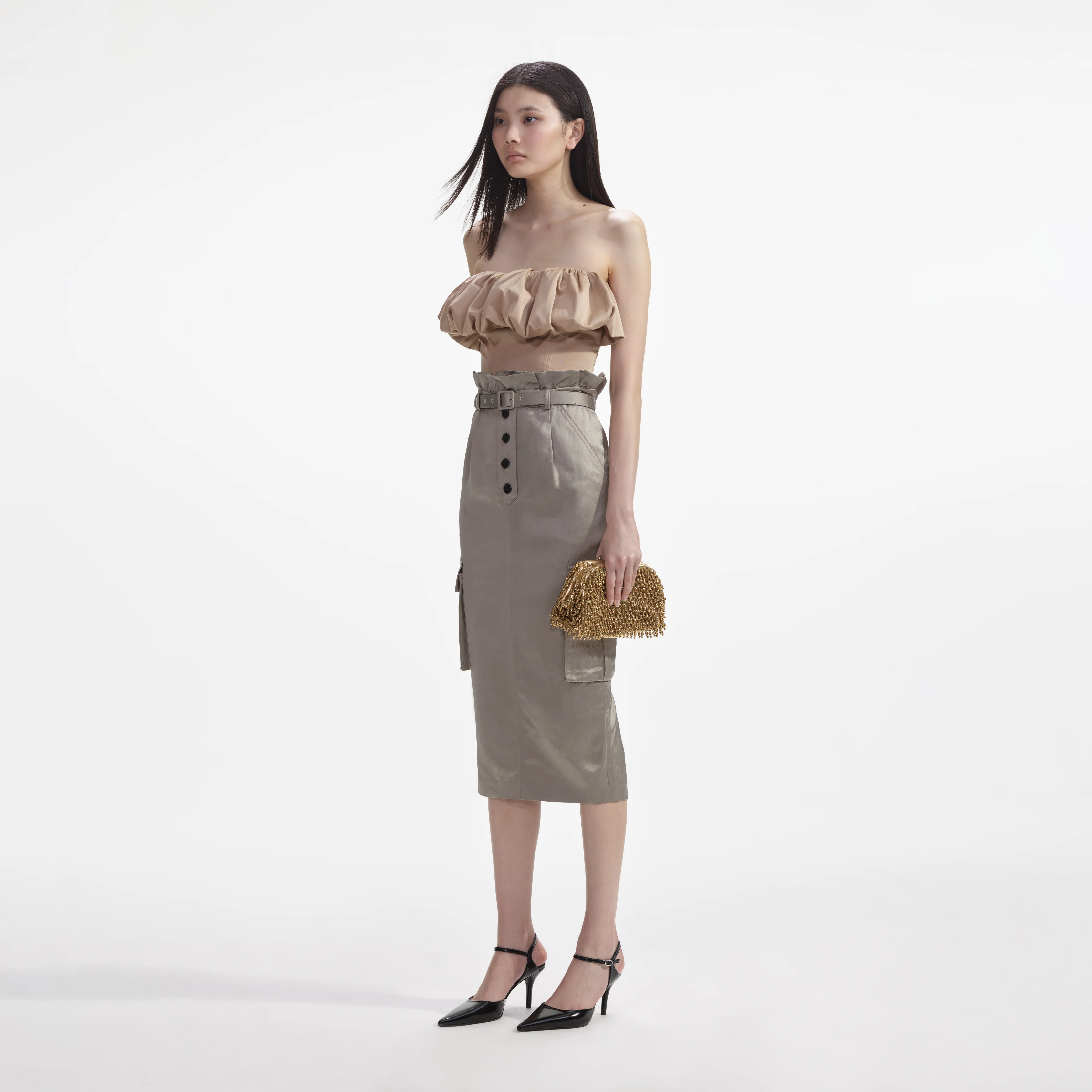 Beige Taffeta Bandeau Top - Image 2