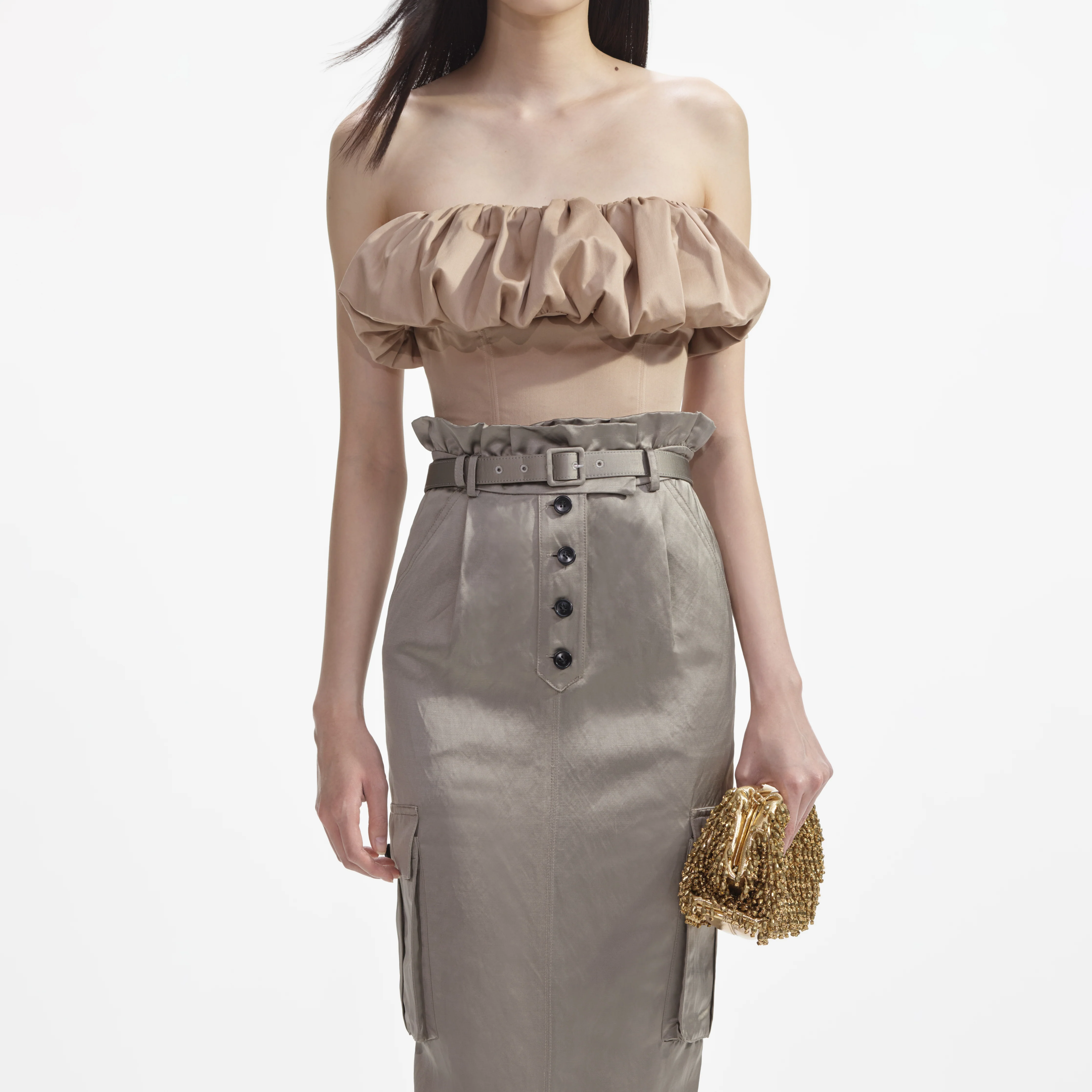Beige Taffeta Bandeau Top - Image 4