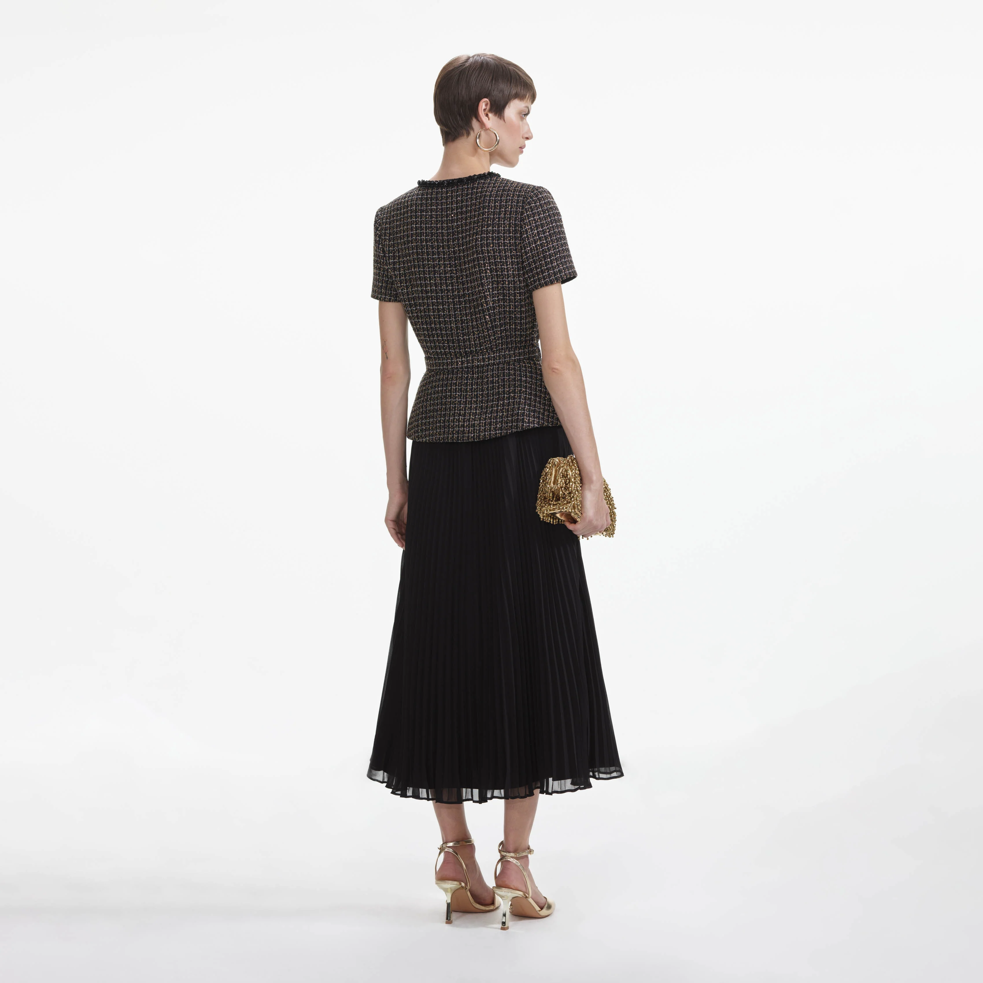 Black Boucle Chiffon Midi Dress - Image 3