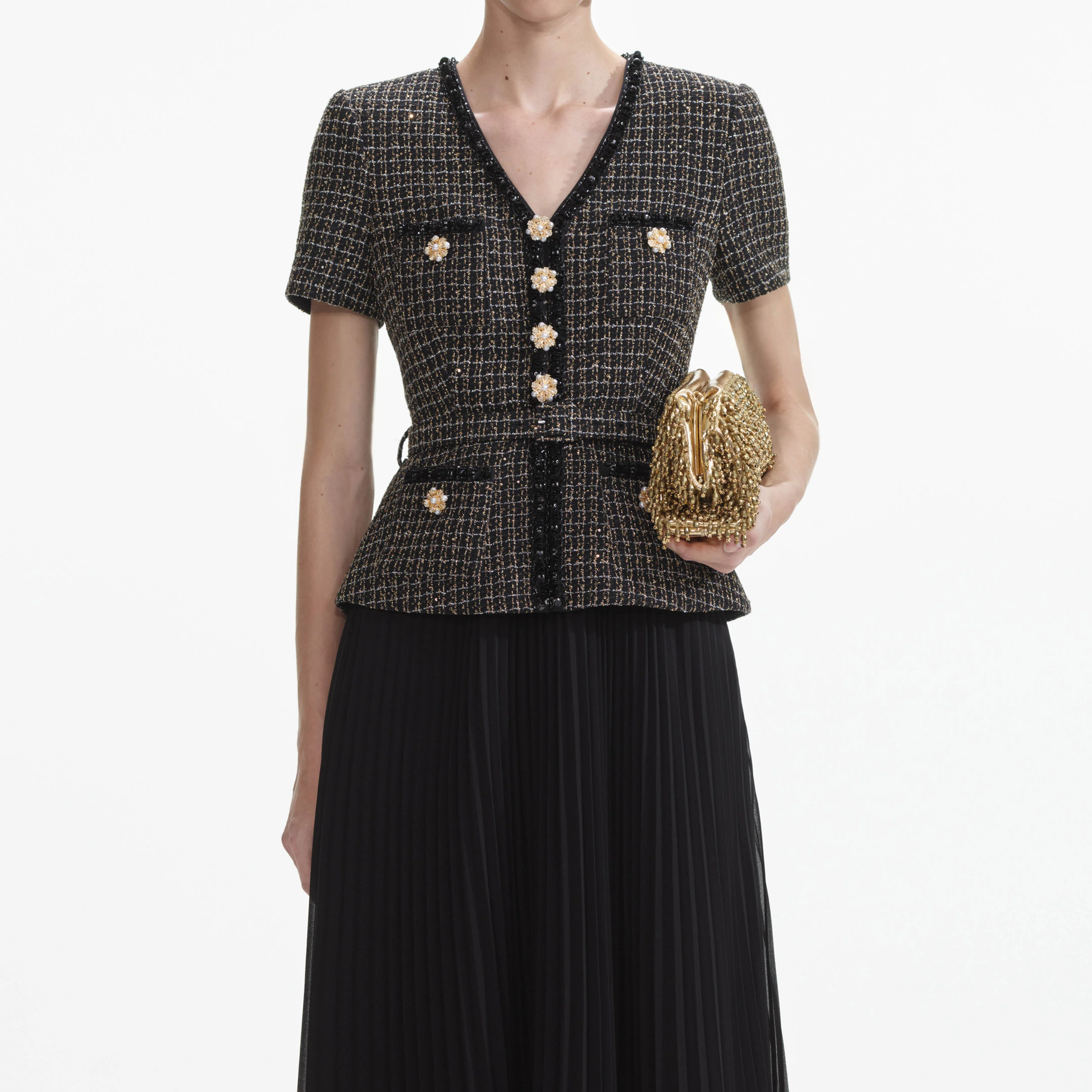 Black Boucle Chiffon Midi Dress - Image 4