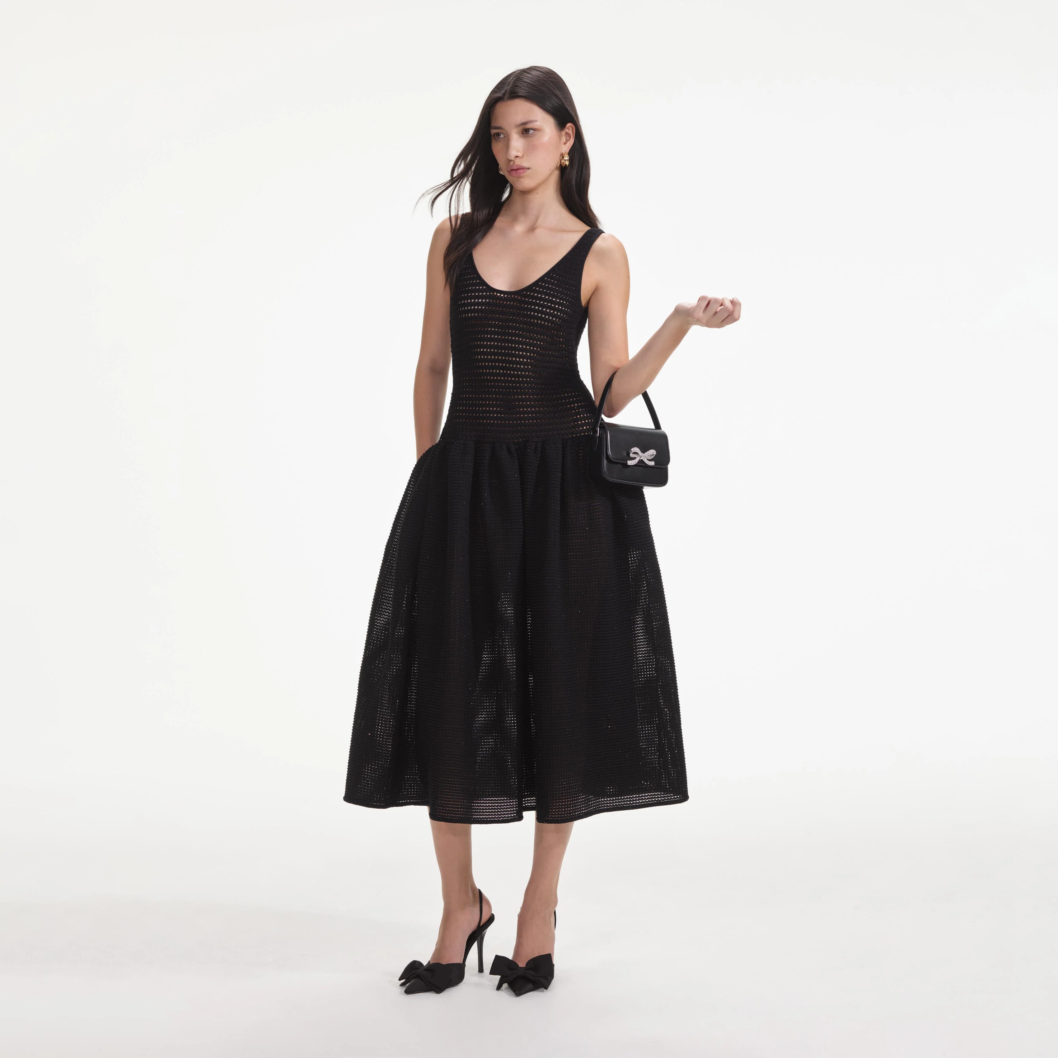 Black Crochet Knit Midi Dress - Image 2