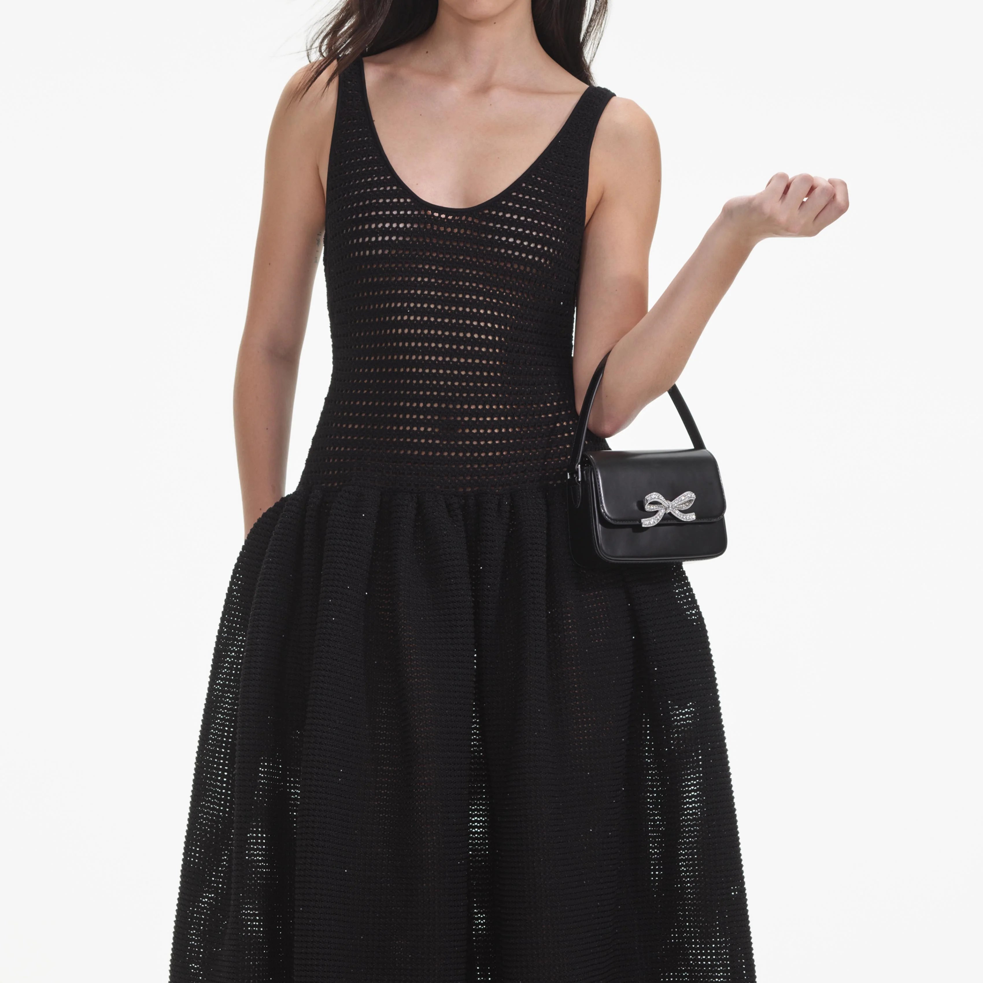 Black Crochet Knit Midi Dress - Image 4