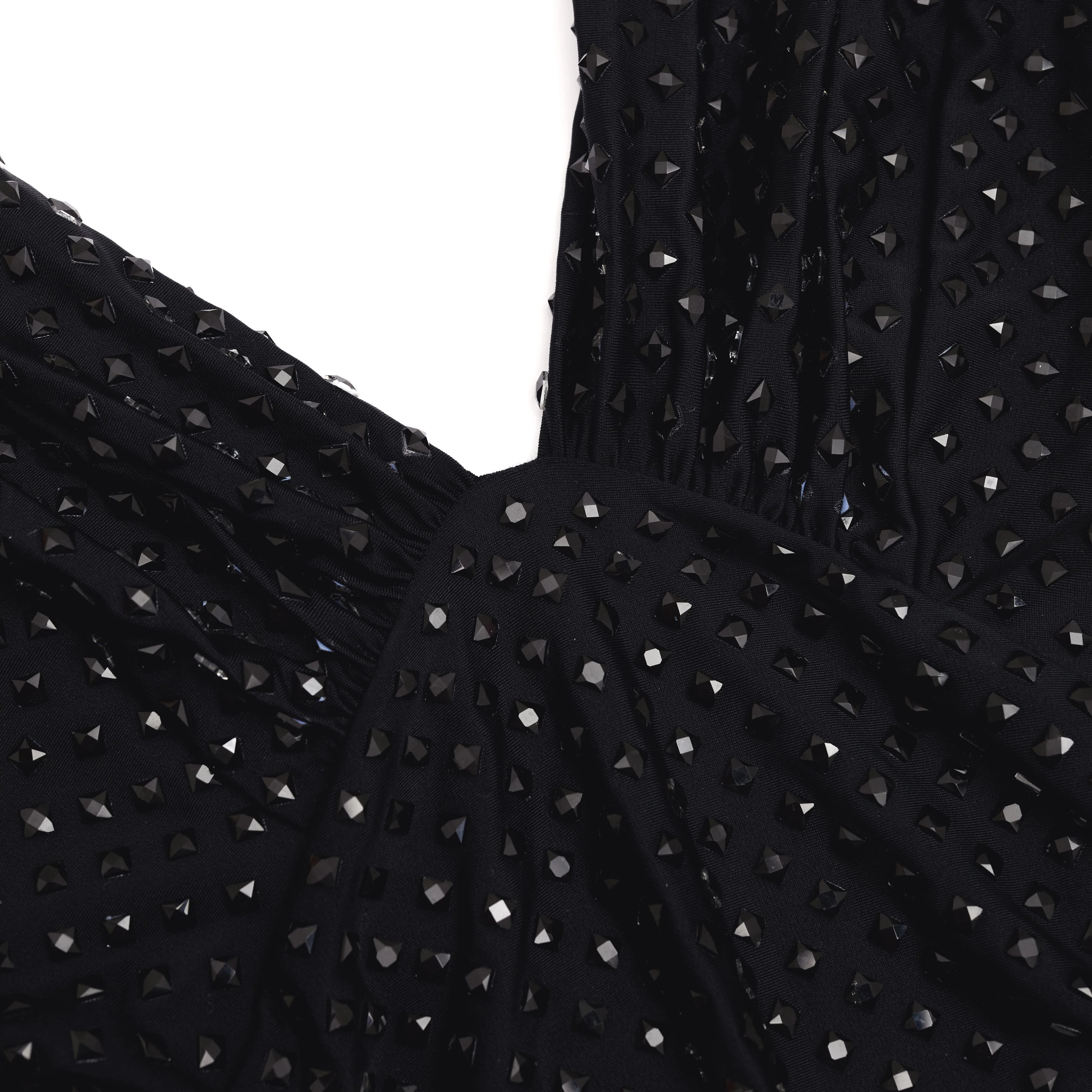 Black Jersey Rhinestone Mini Dress - Image 5