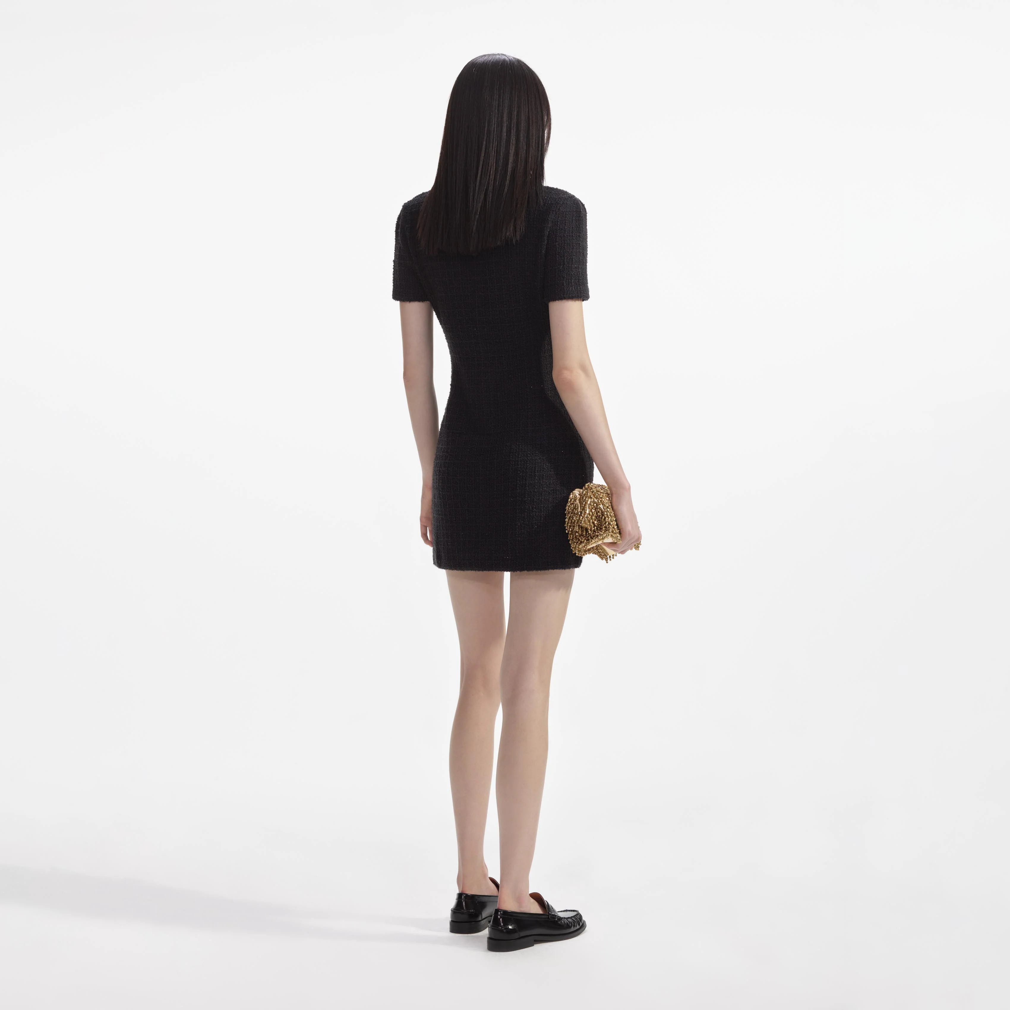 Black Jewel Button Knit Mini Dress - Image 3