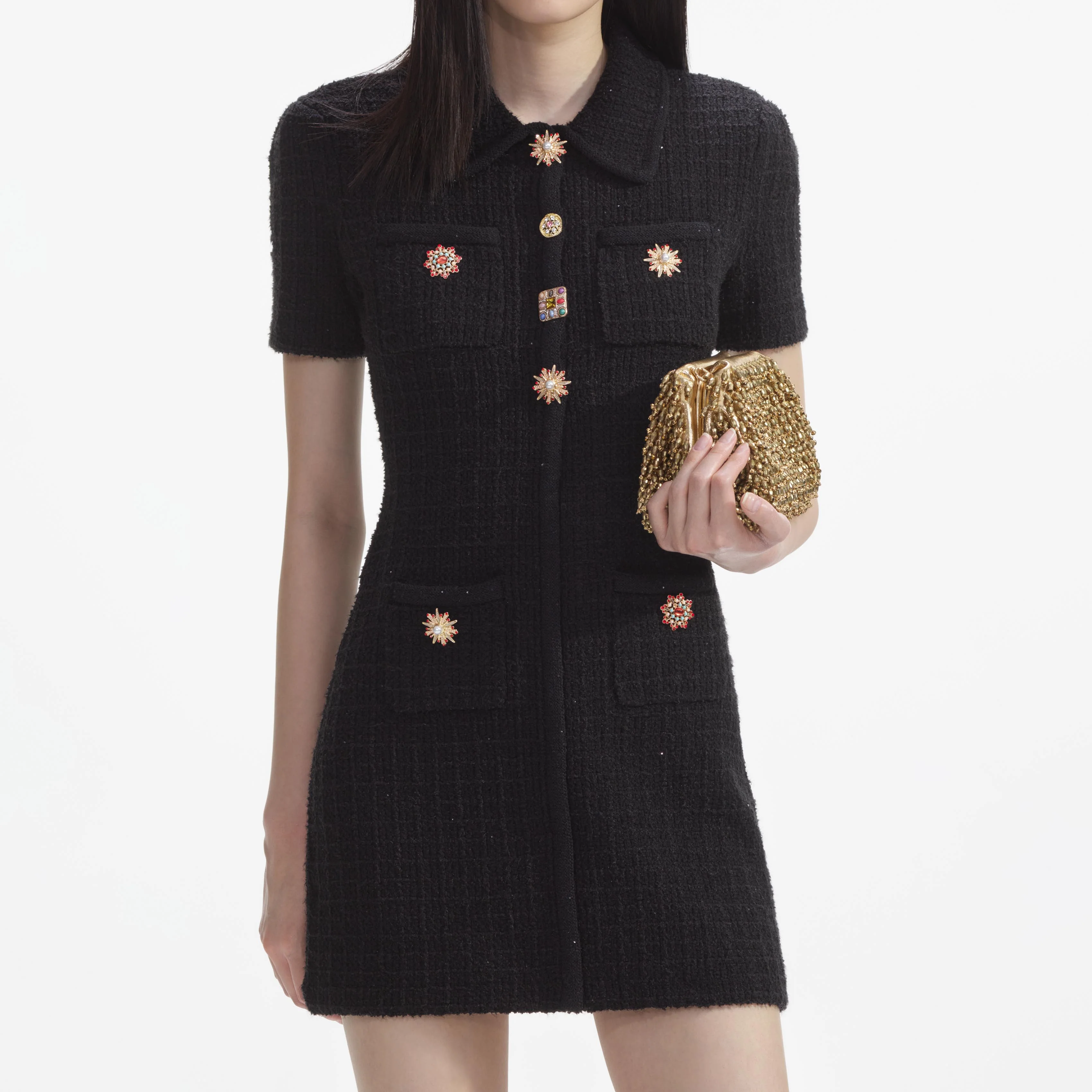 Black Jewel Button Knit Mini Dress - Image 4