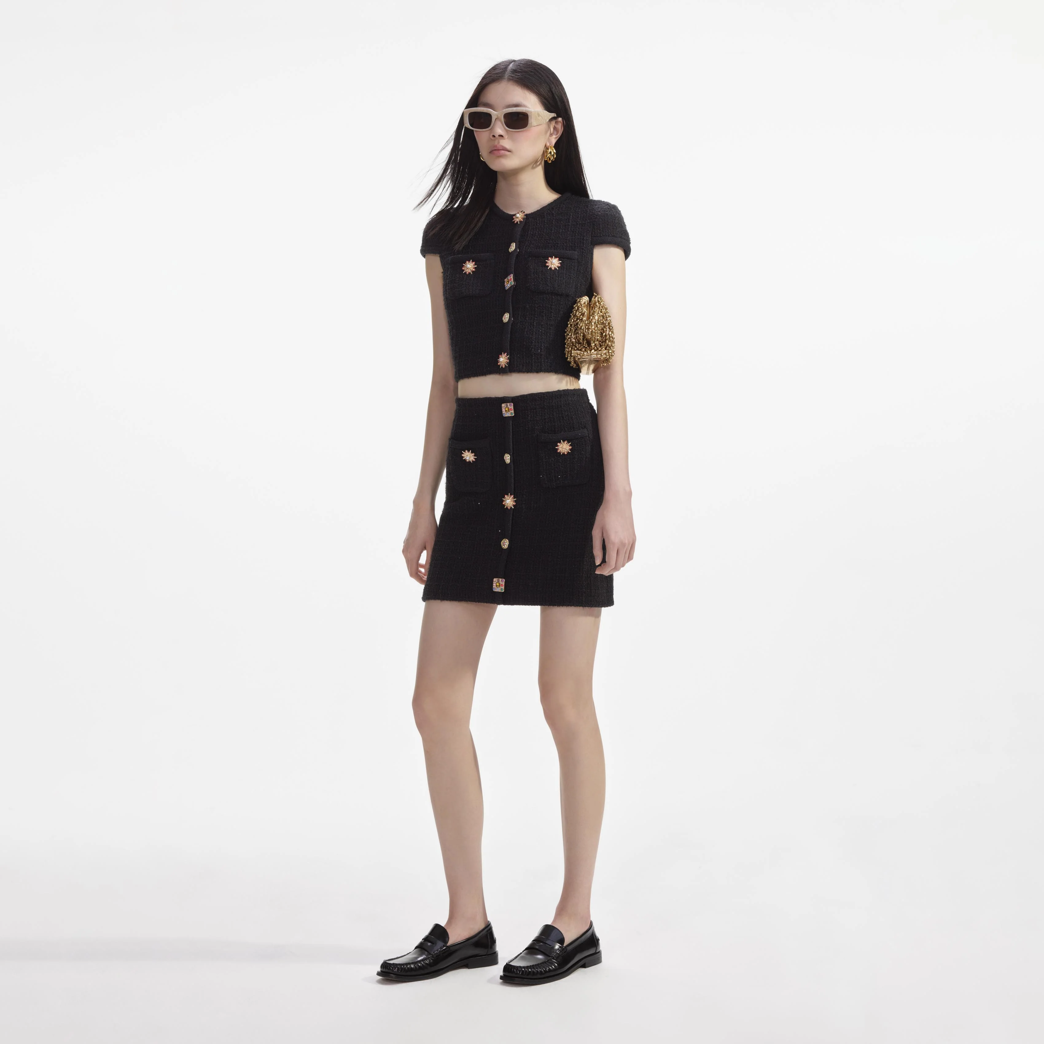 Black Jewel Button Knit Mini Skirt - Image 2