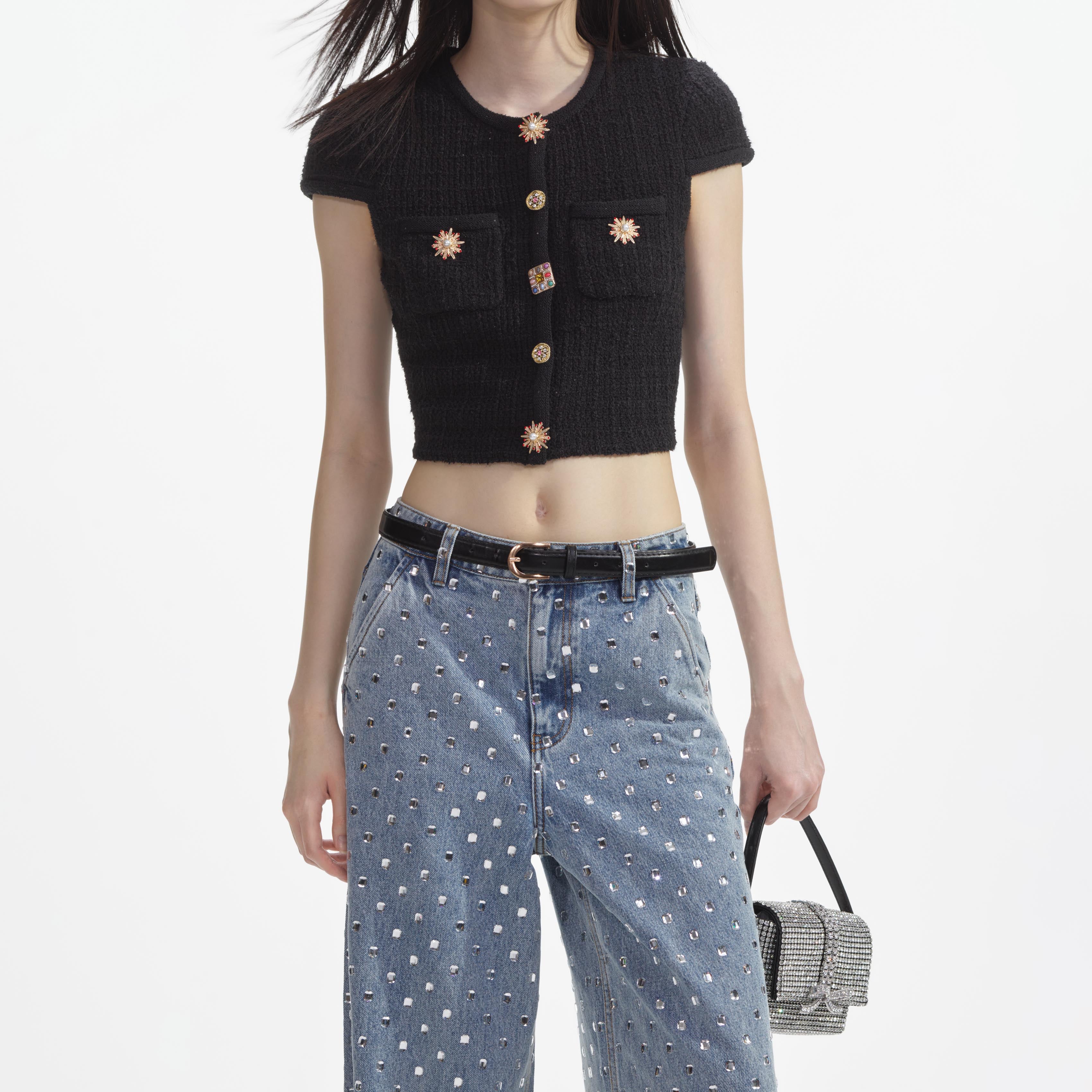 Black Jewel Button Knit Top - Image 4