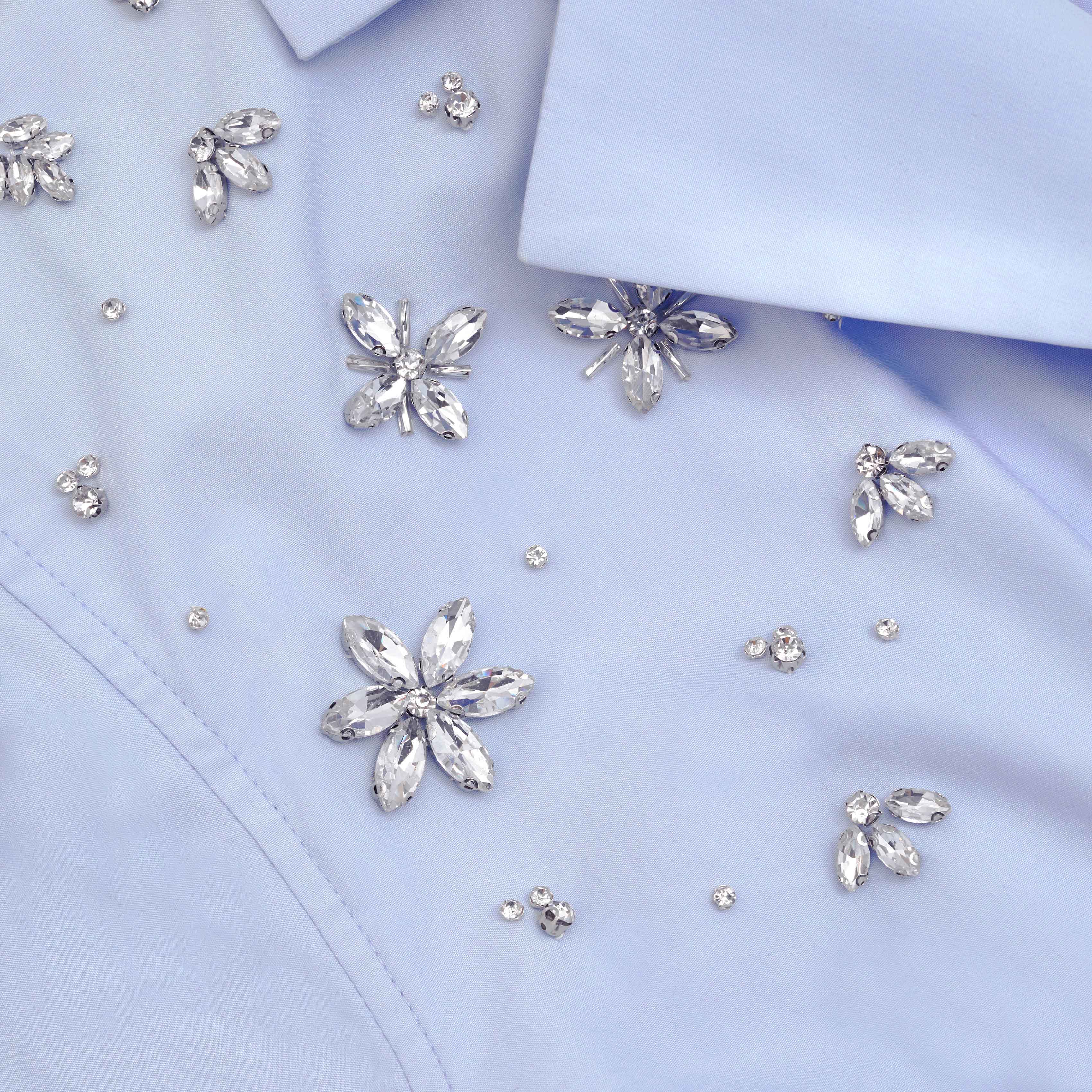 Blue Cotton Embellished Mini Dress - Image 7