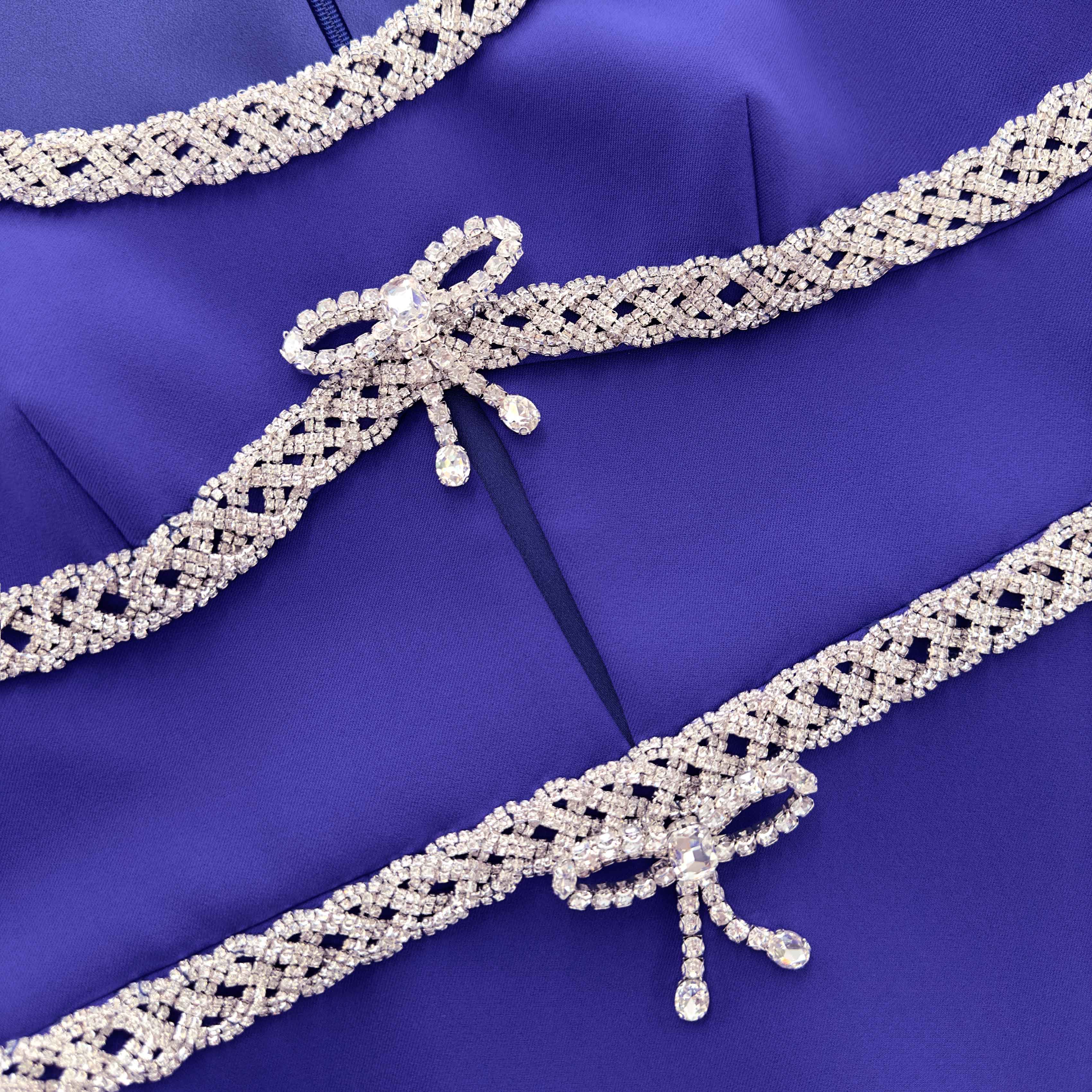 Blue Diamante Bow Trim Midi Dress - Image 5