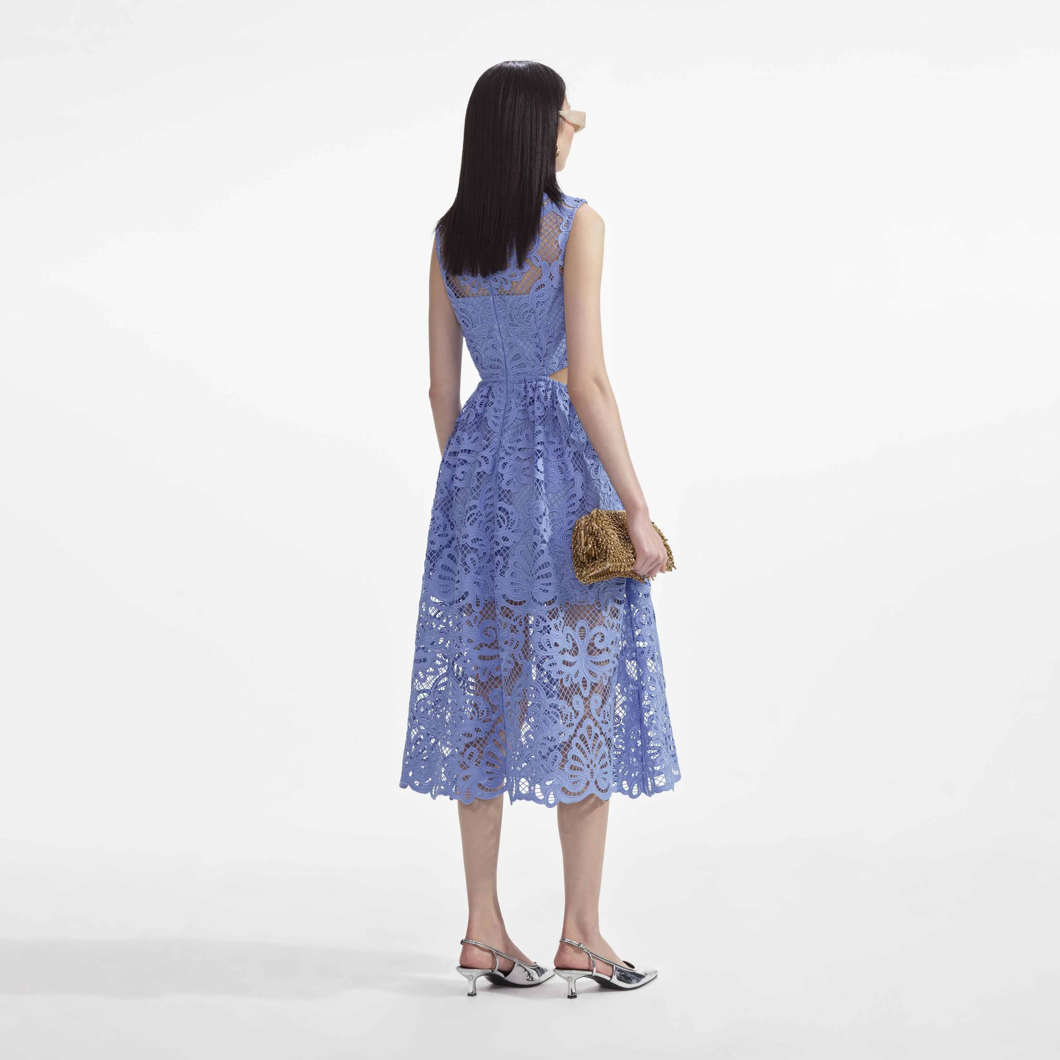Blue Lace Cut Out Midi Dress - Image 3