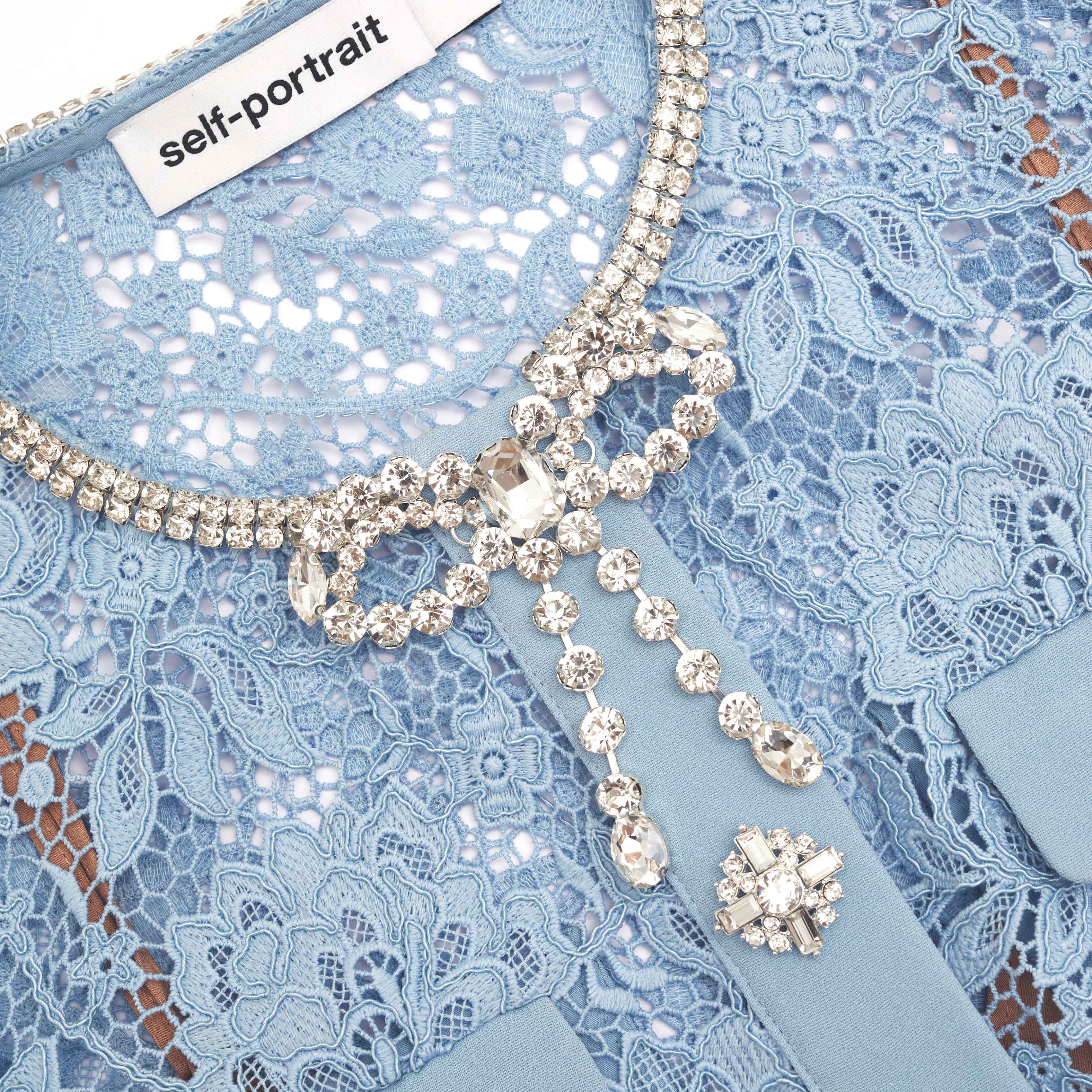 Blue Lace Diamante Bow Mini Dress - Image 5