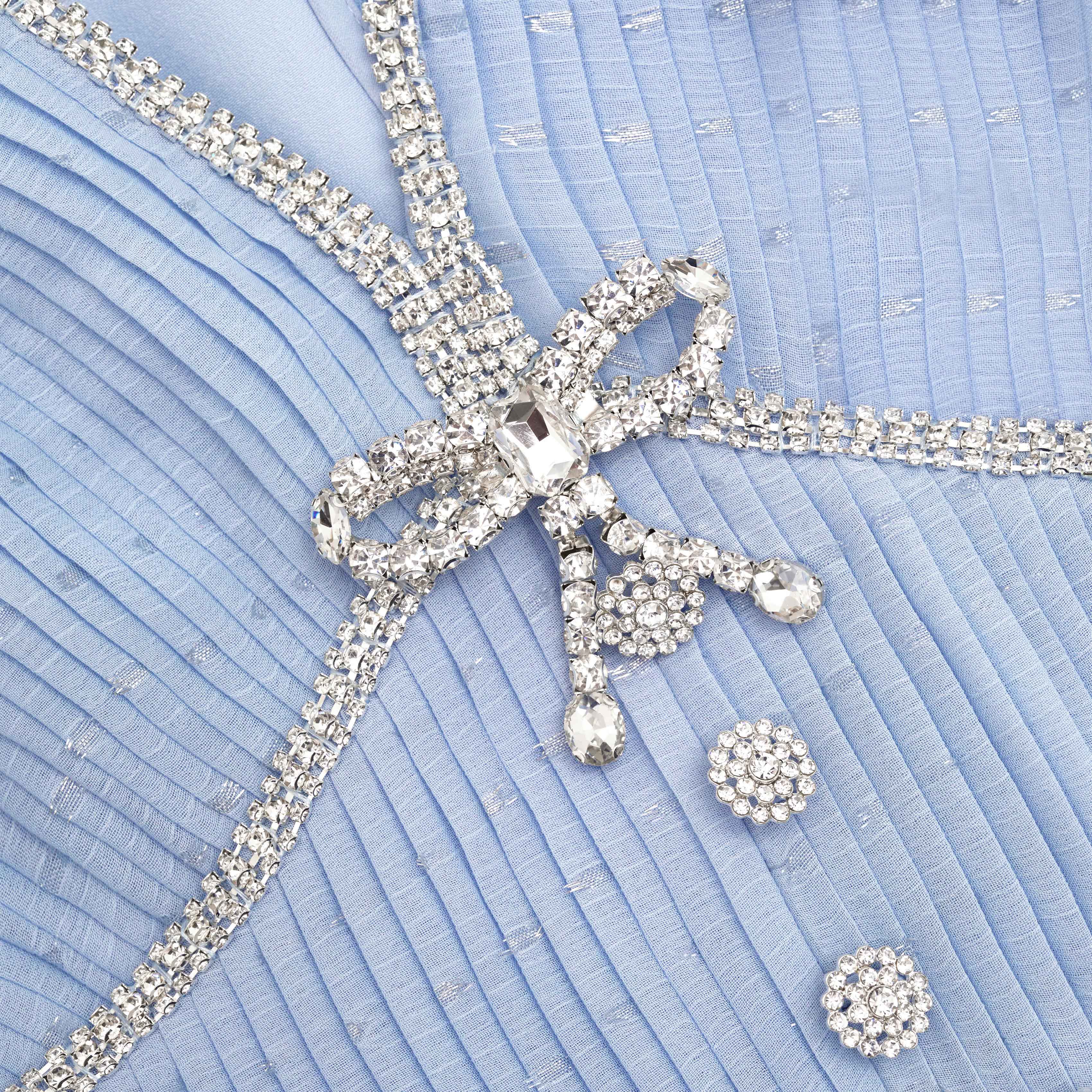 Blue Metallic Chiffon Midi Dress - Image 5