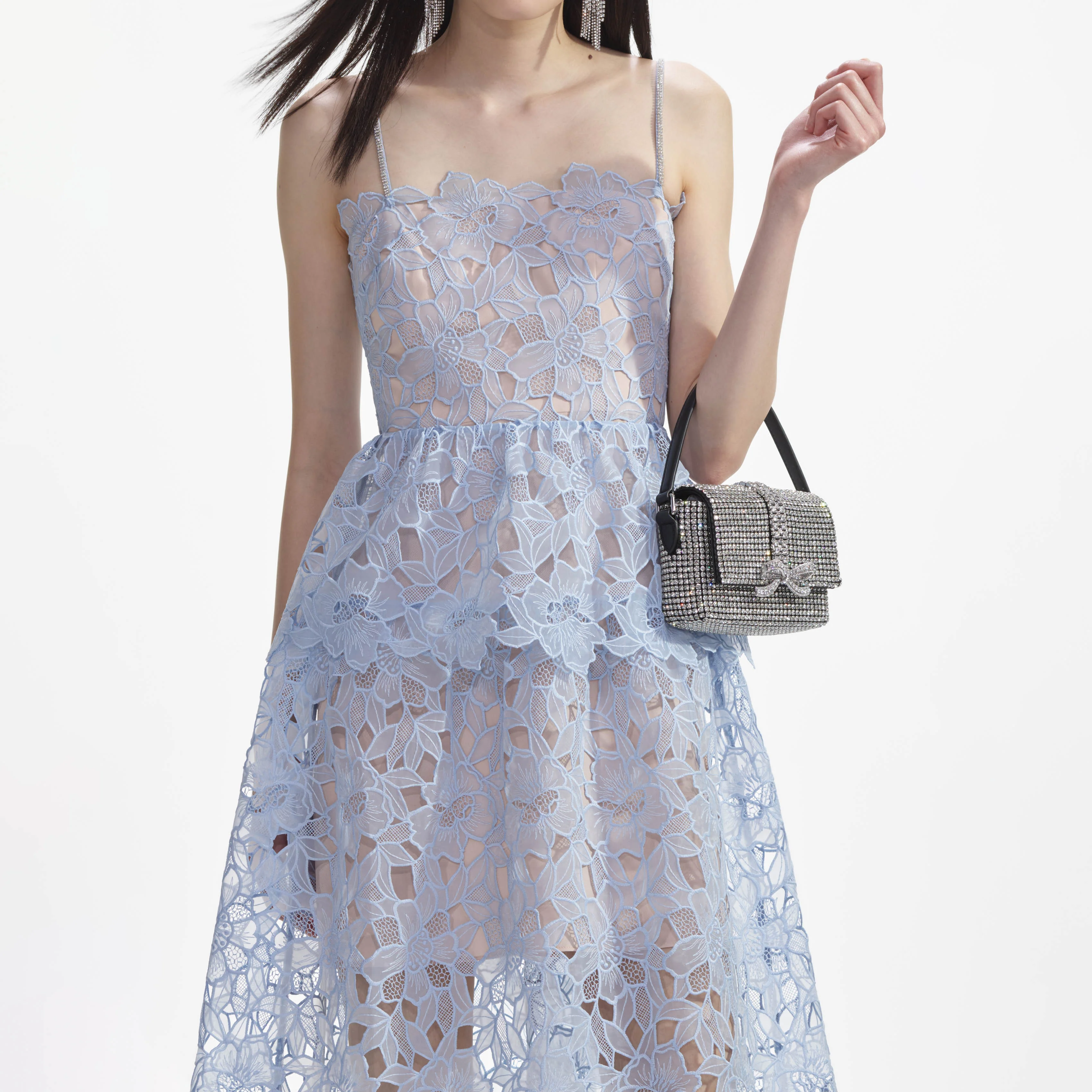 Blue Organza Lace Midi Dress - Image 4