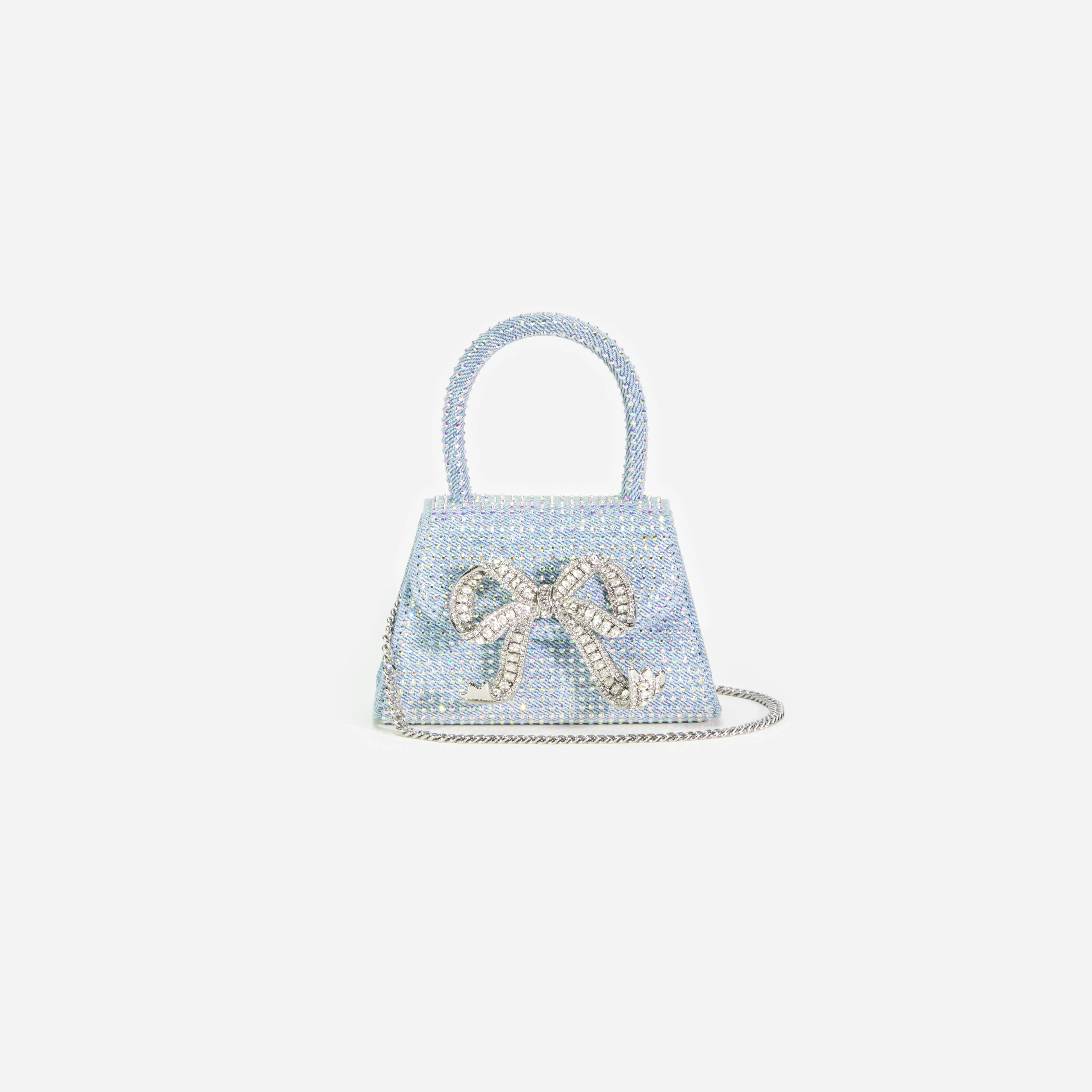Blue Rhinestone Denim Micro Bow Bag - Image 4