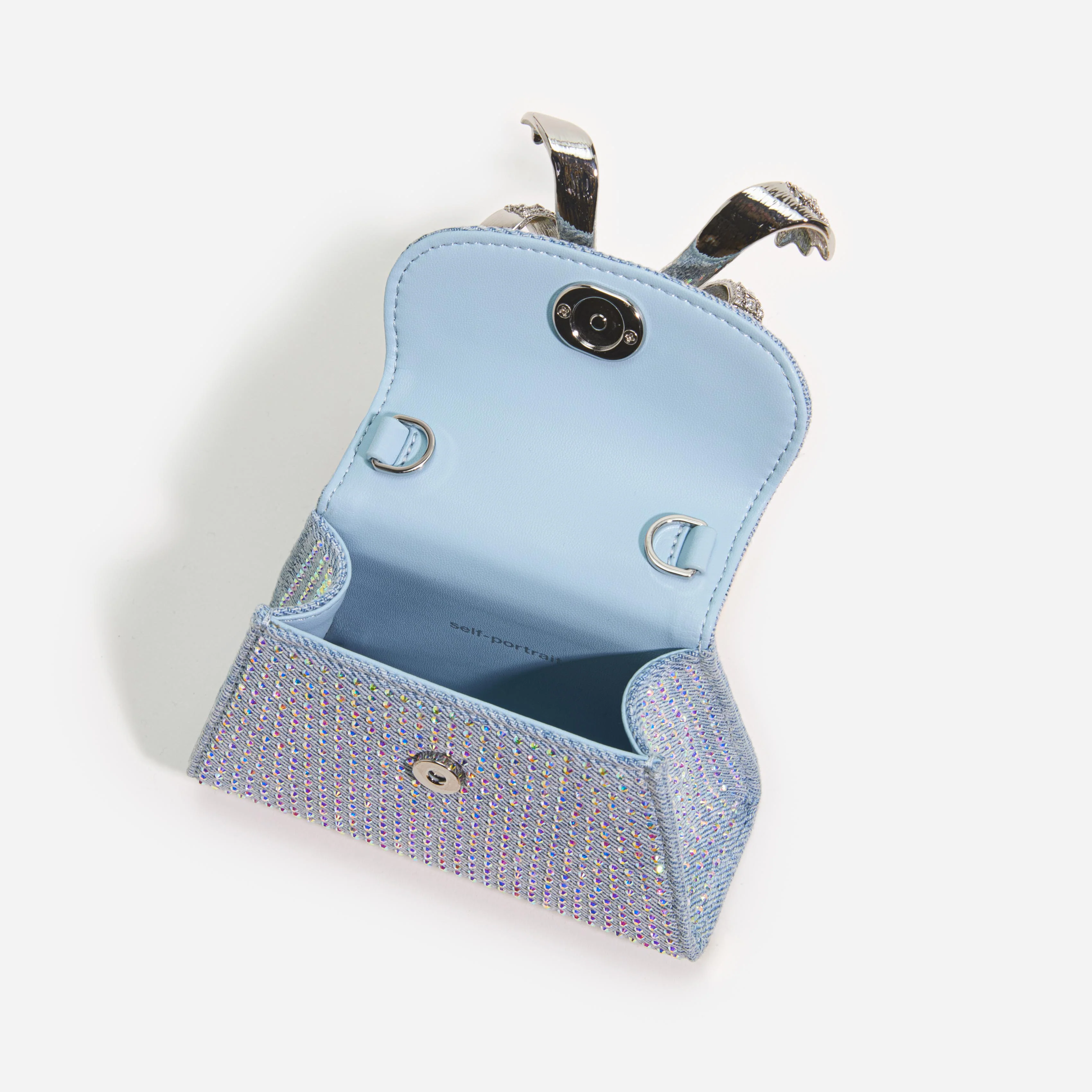 Blue Rhinestone Denim Micro Bow Bag - Image 5