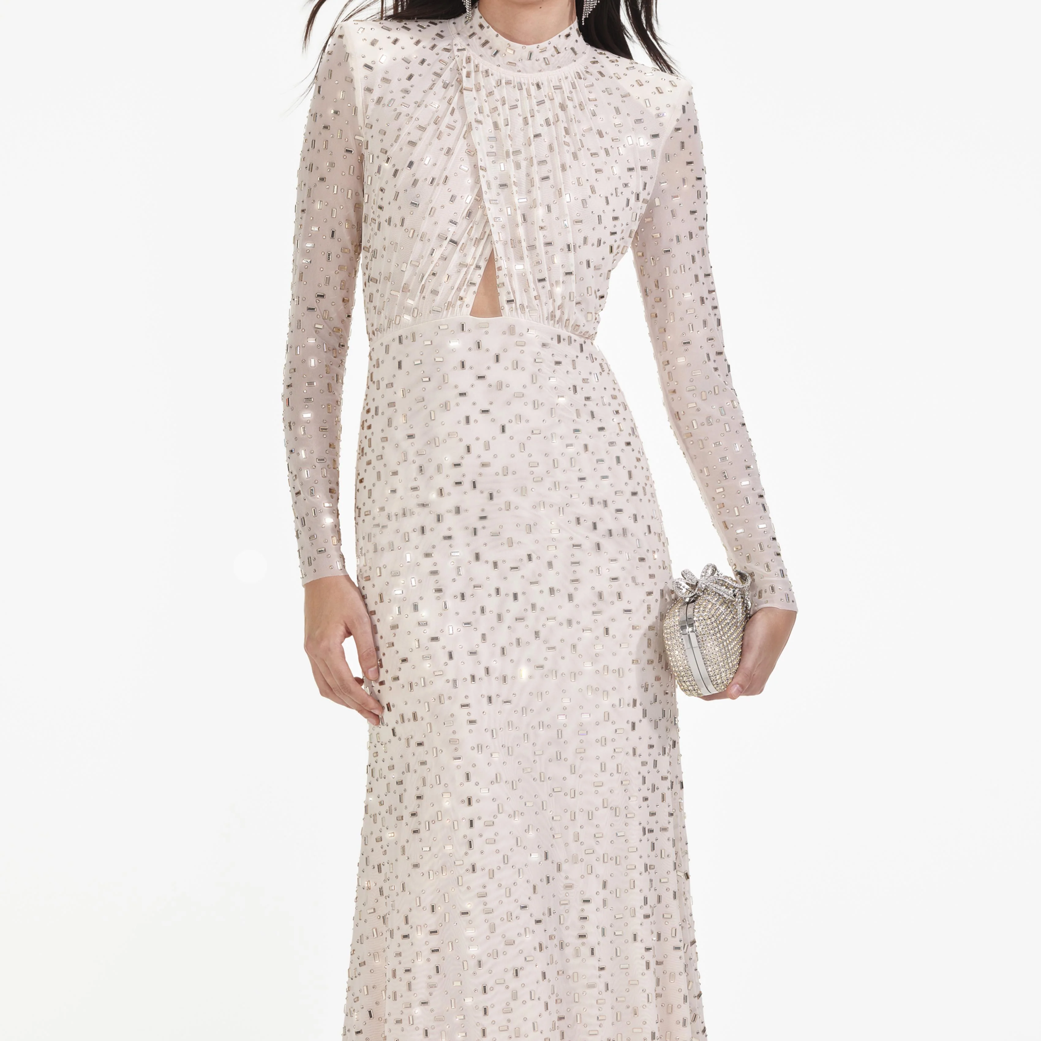 Champagne Rhinestone Mesh Midi Dress - Image 4