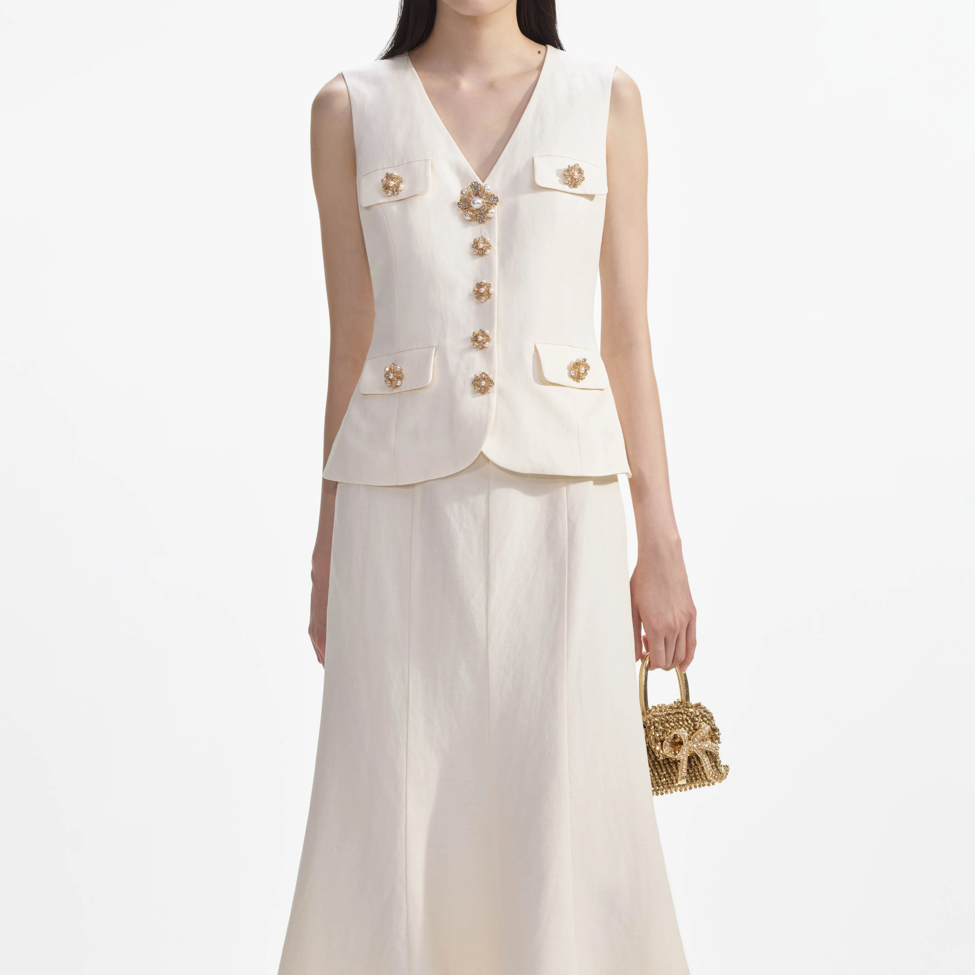 Cream Linen Midi Dress - Image 4