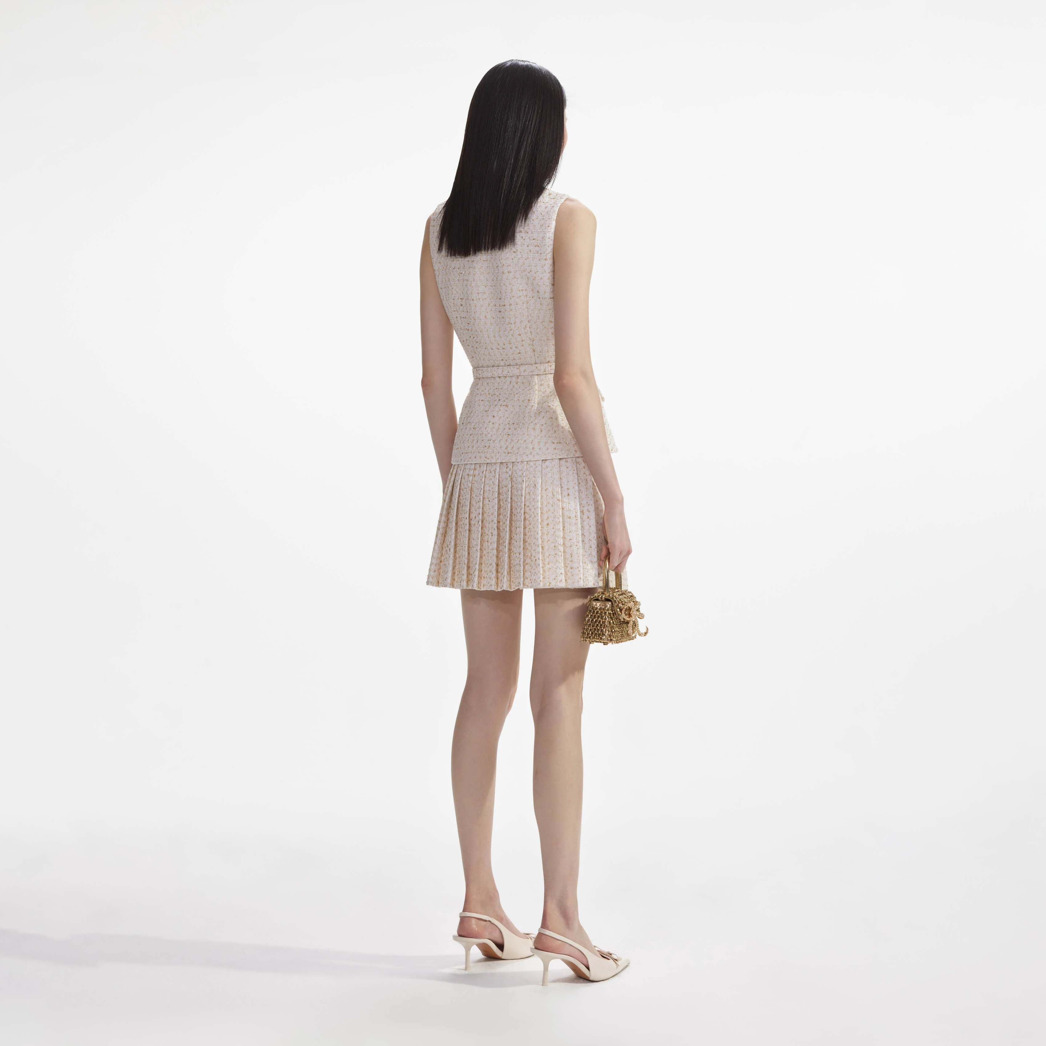 Cream Metallic Boucle Tailored Mini Dress - Image 3