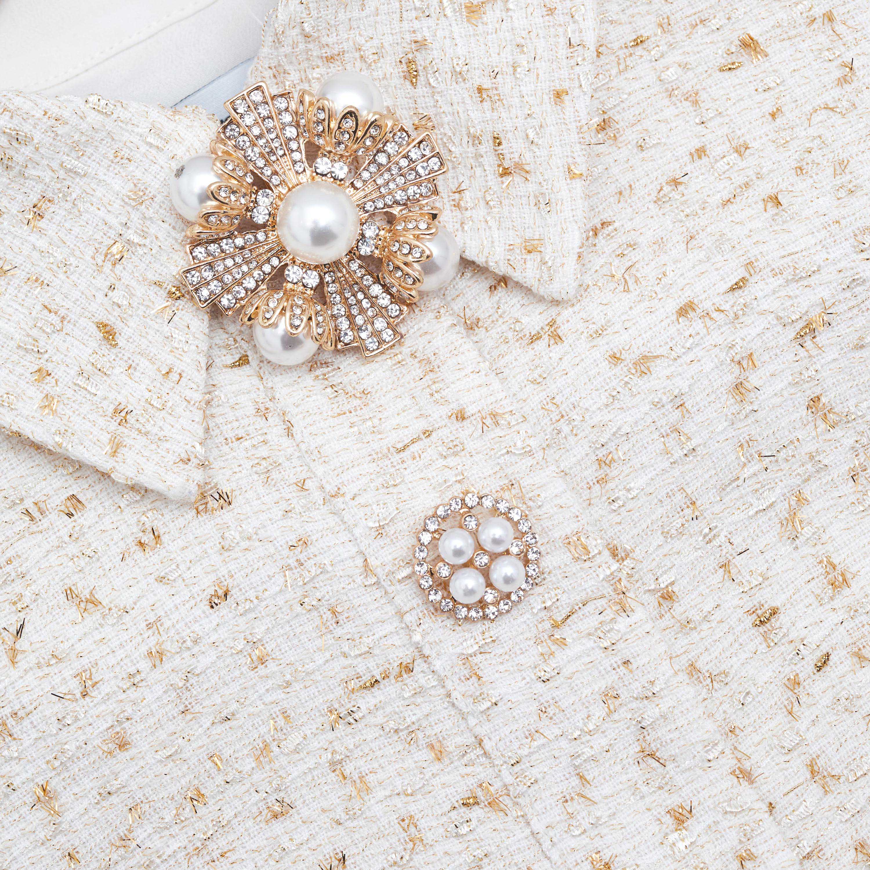 Cream Metallic Boucle Tailored Mini Dress - Image 5