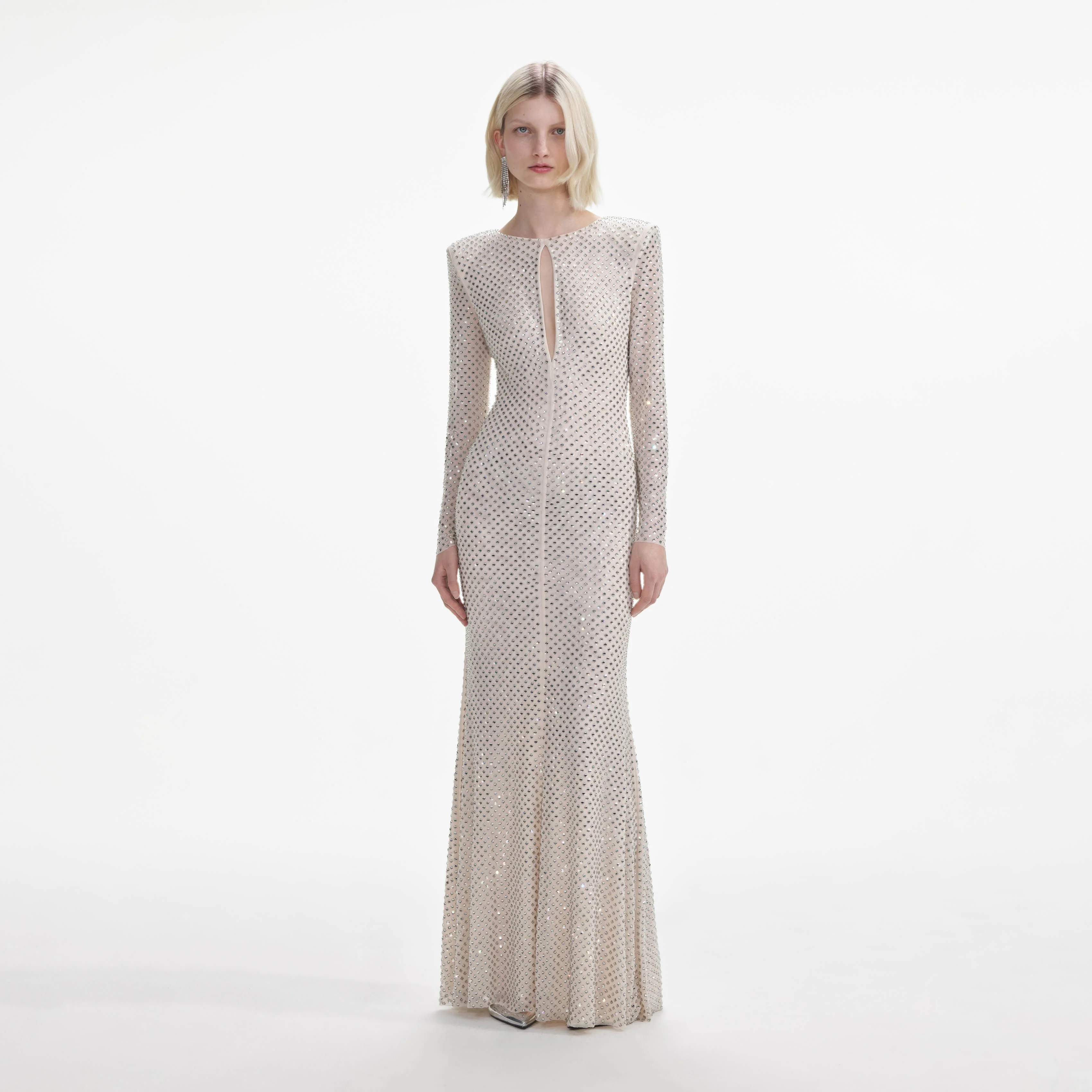 Cream Rhinestone Keyhole Maxi Dress