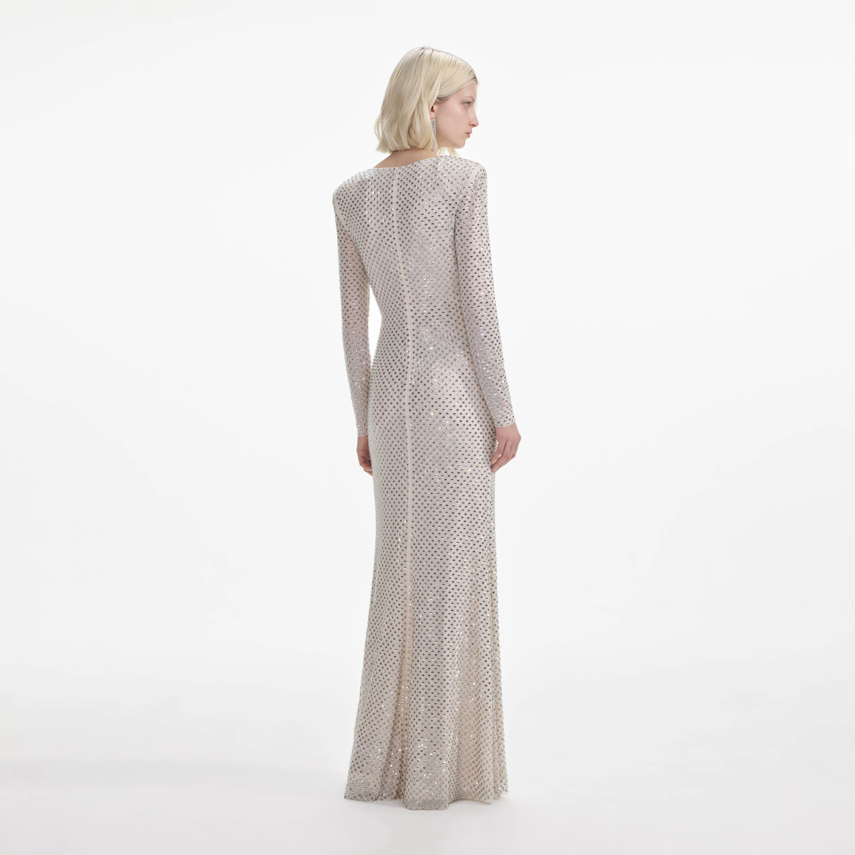 Cream Rhinestone Keyhole Maxi Dress - Image 3