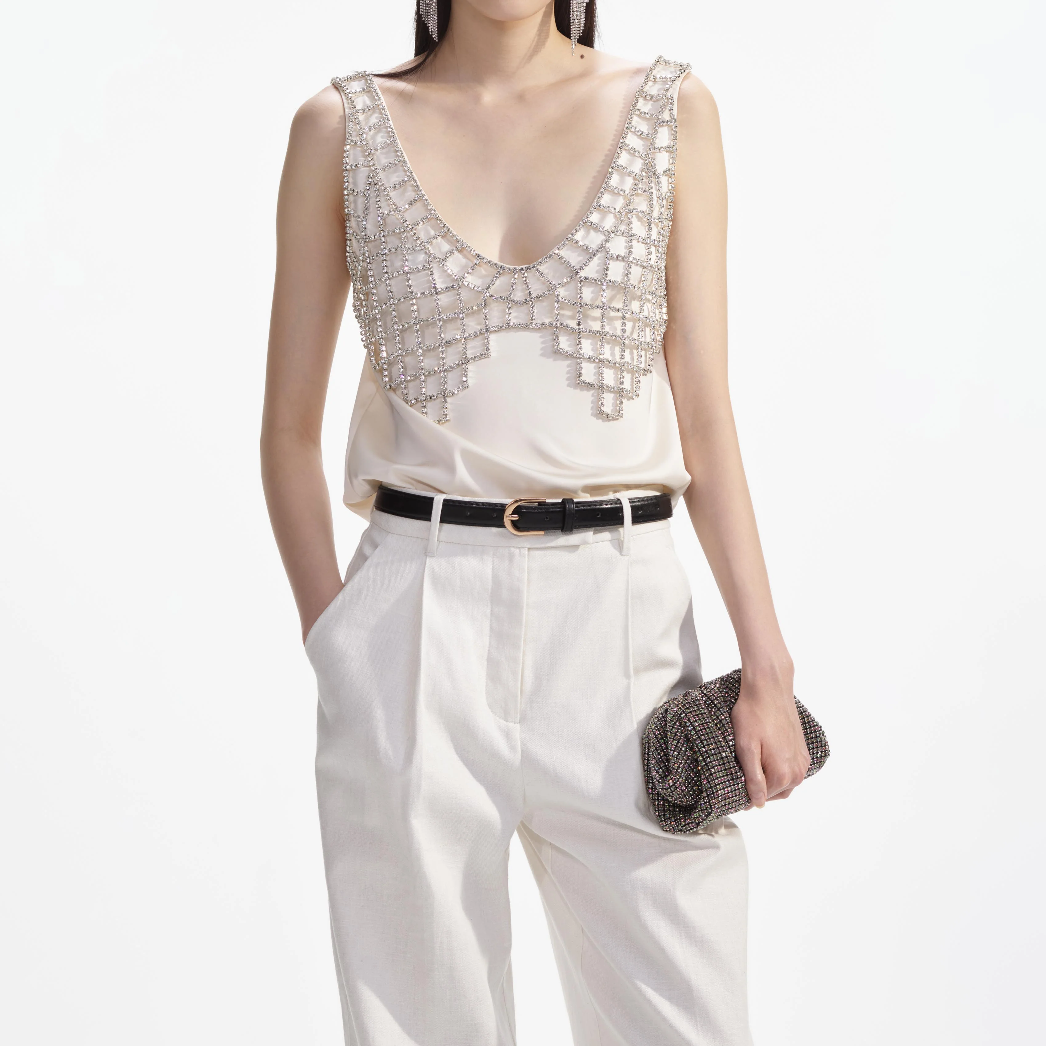 Cream Satin Diamante Bralette Top - Image 4