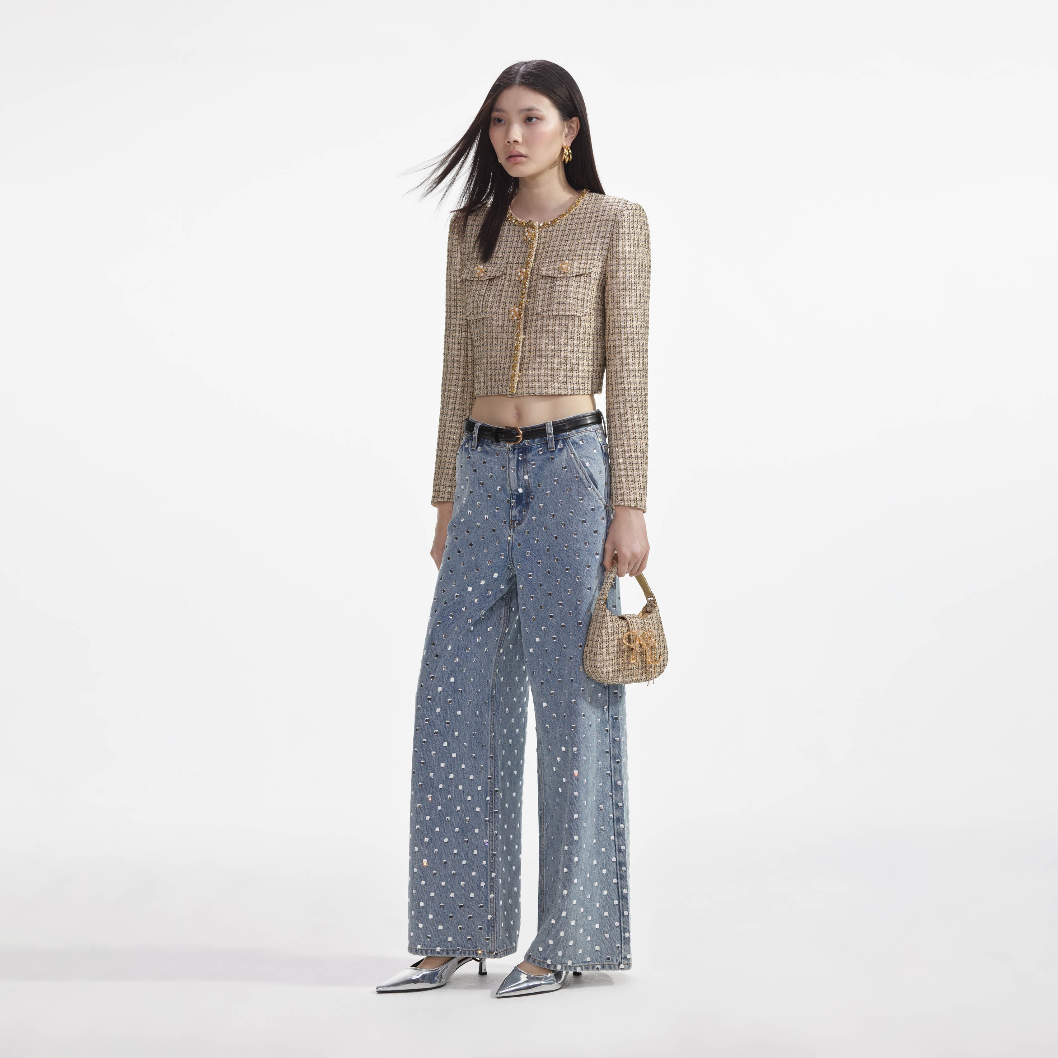 Gold Boucle Cropped Jacket - Image 2
