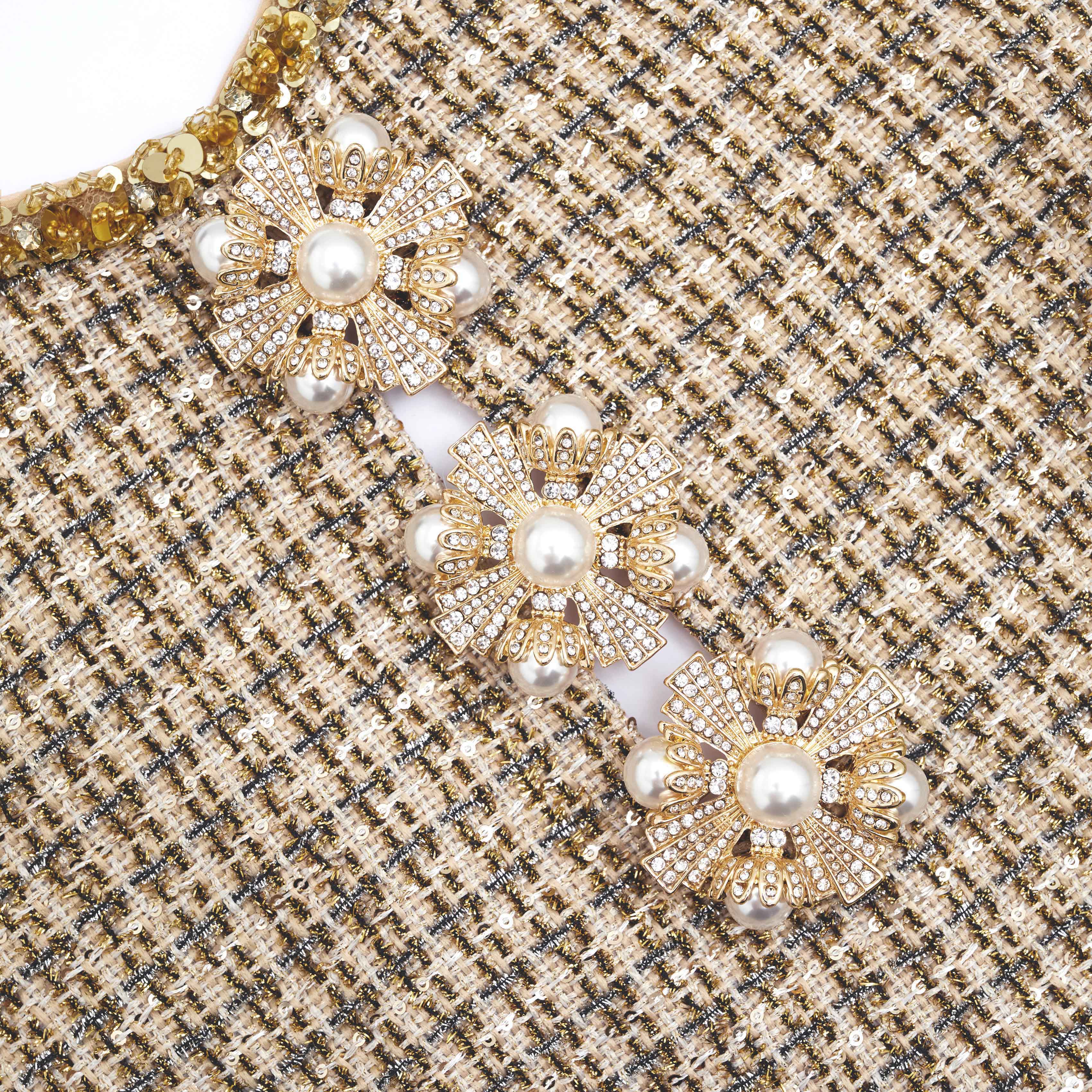 Gold Boucle Embellished Mini Dress - Image 5
