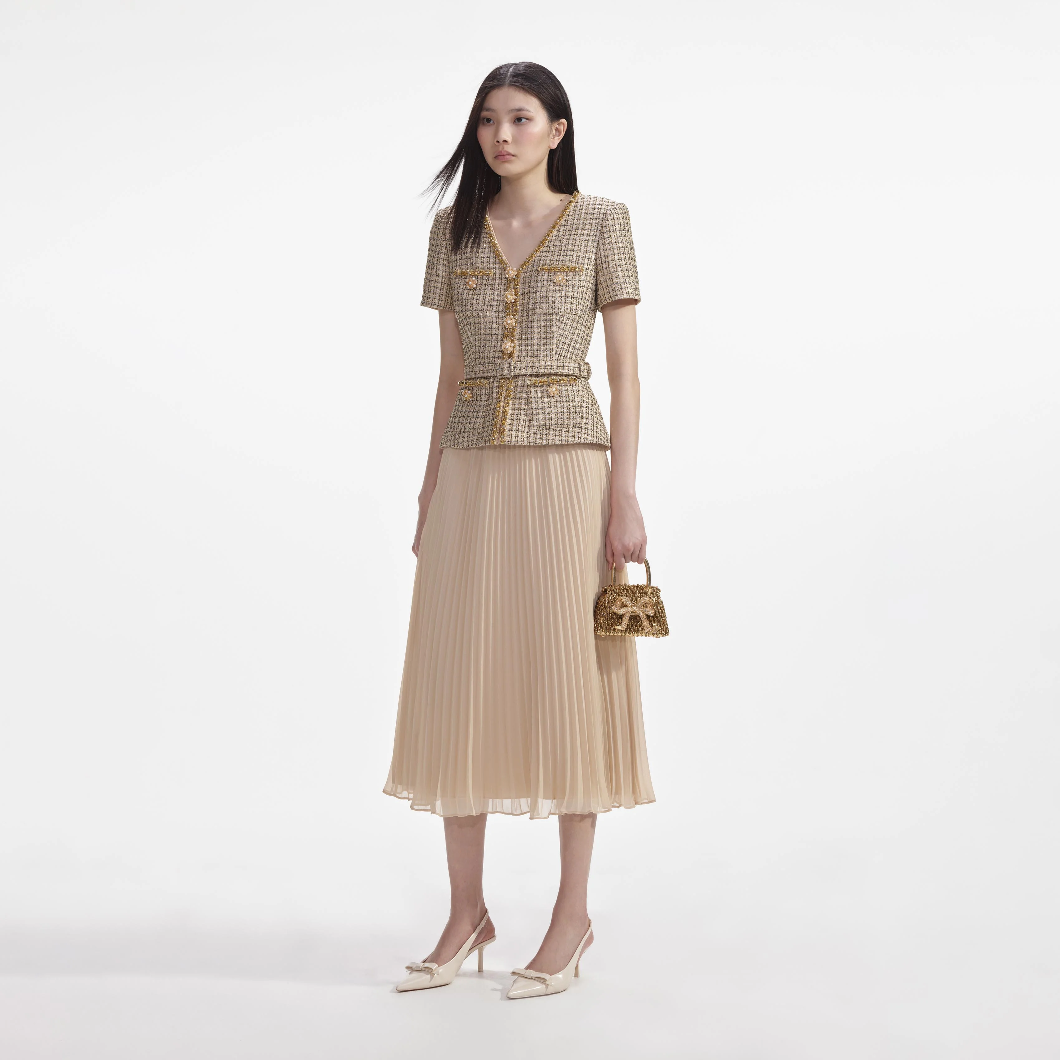 Gold Boucle Midi Dress - Image 2