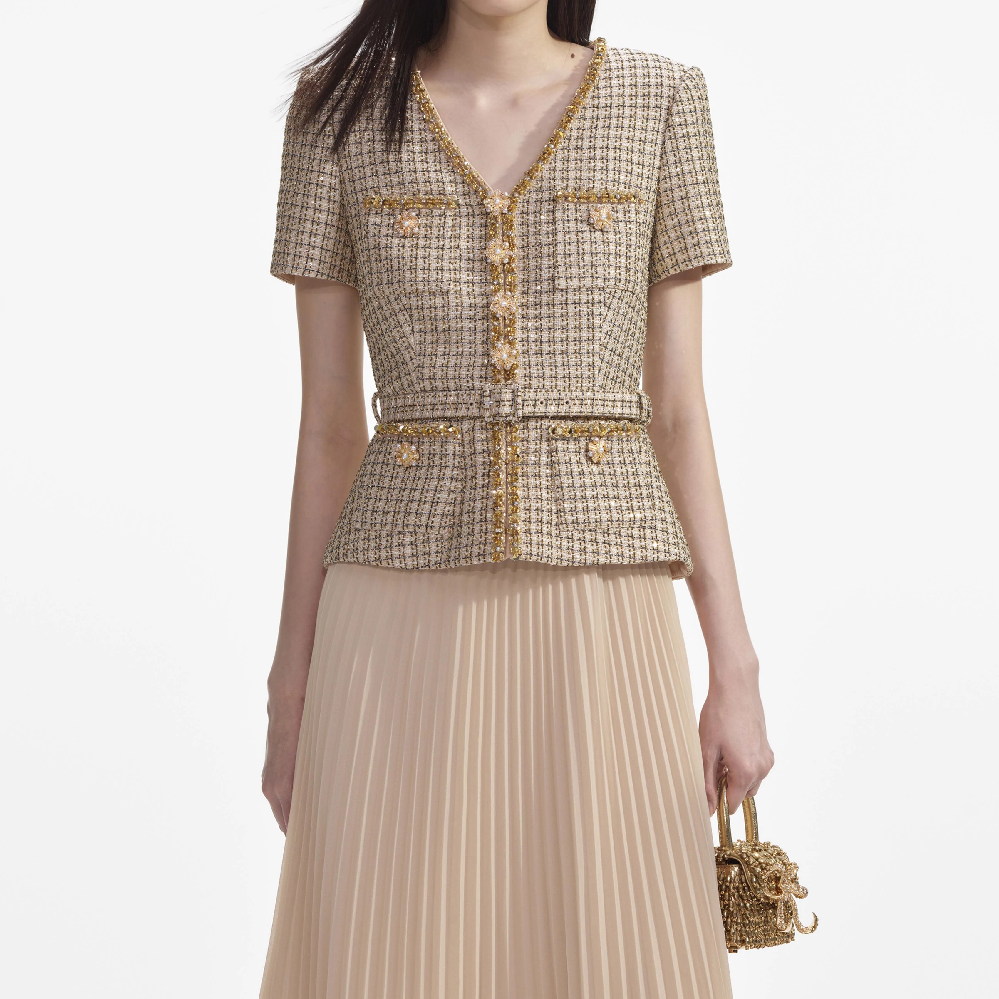 Gold Boucle Midi Dress - Image 4