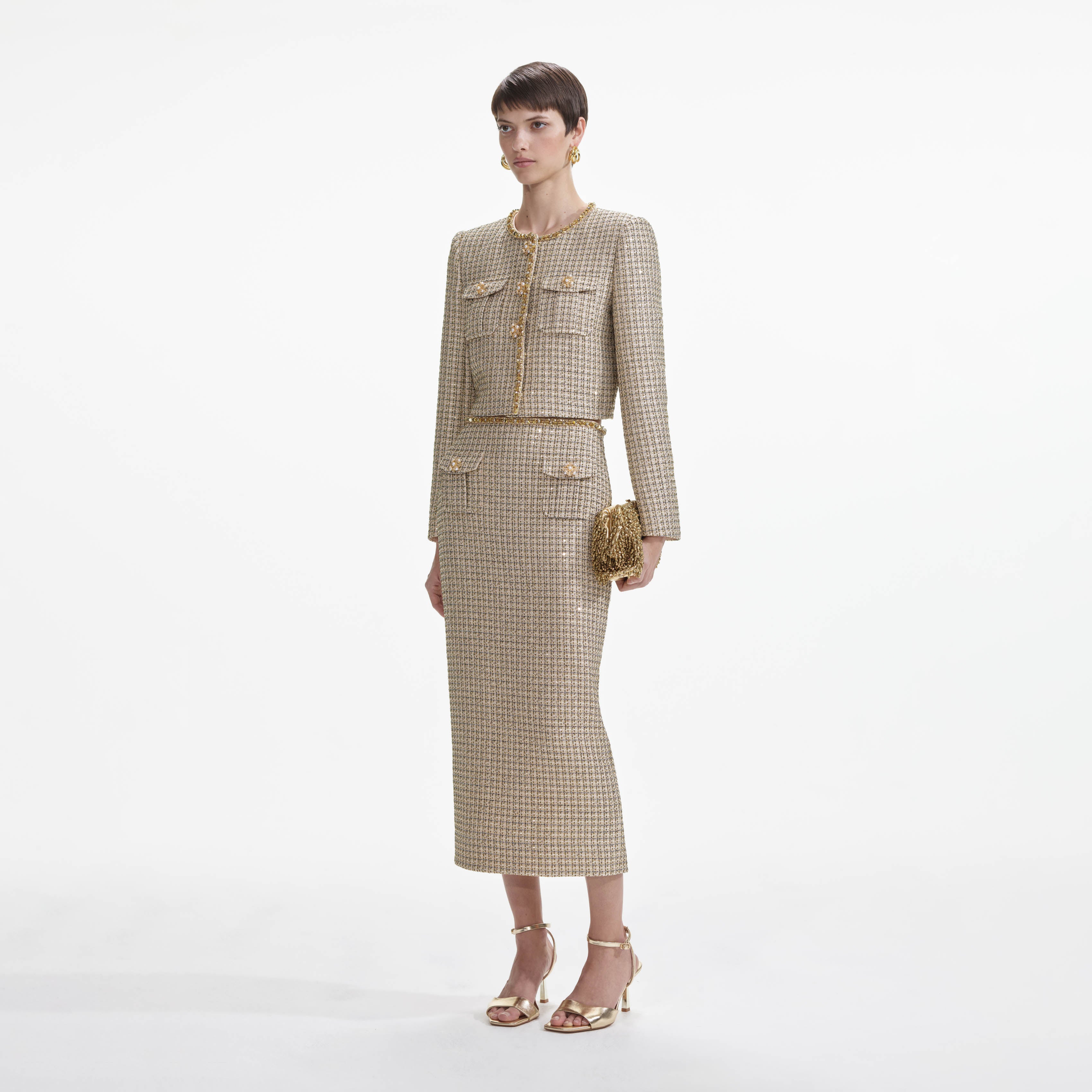 Gold Boucle Midi Skirt - Image 2