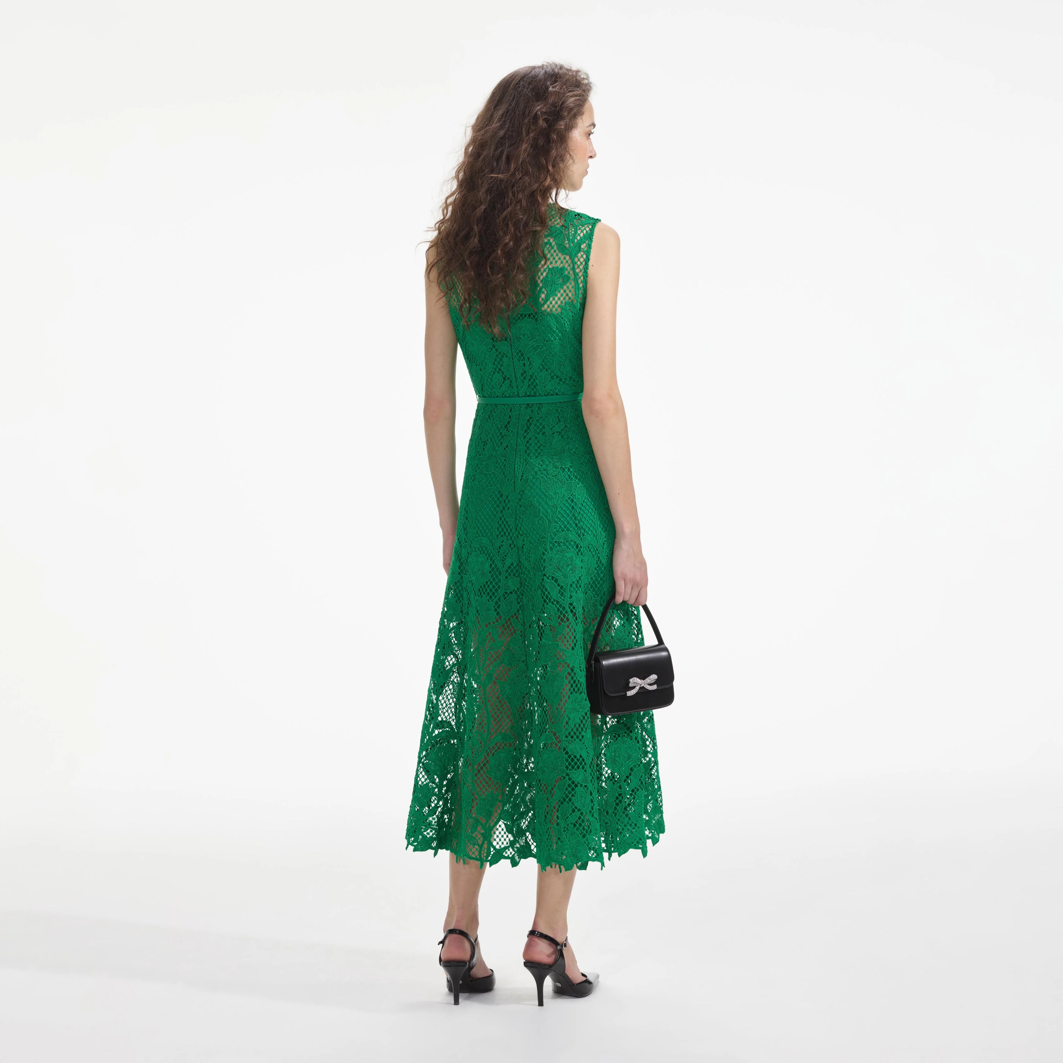 Green Lace Sleeveless Midi Dress - Image 3