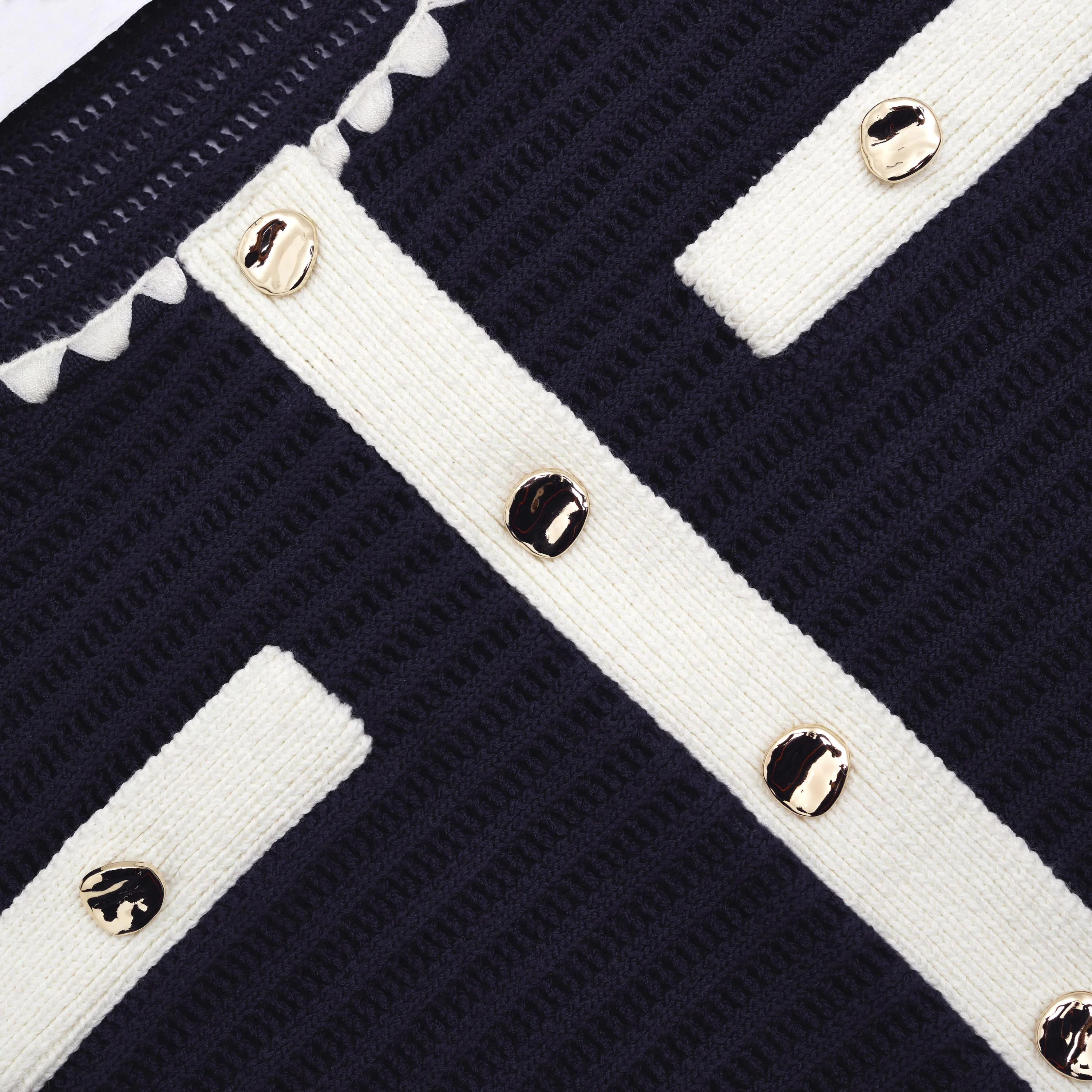 Navy Crochet Contrast Trim Cardigan - Image 5