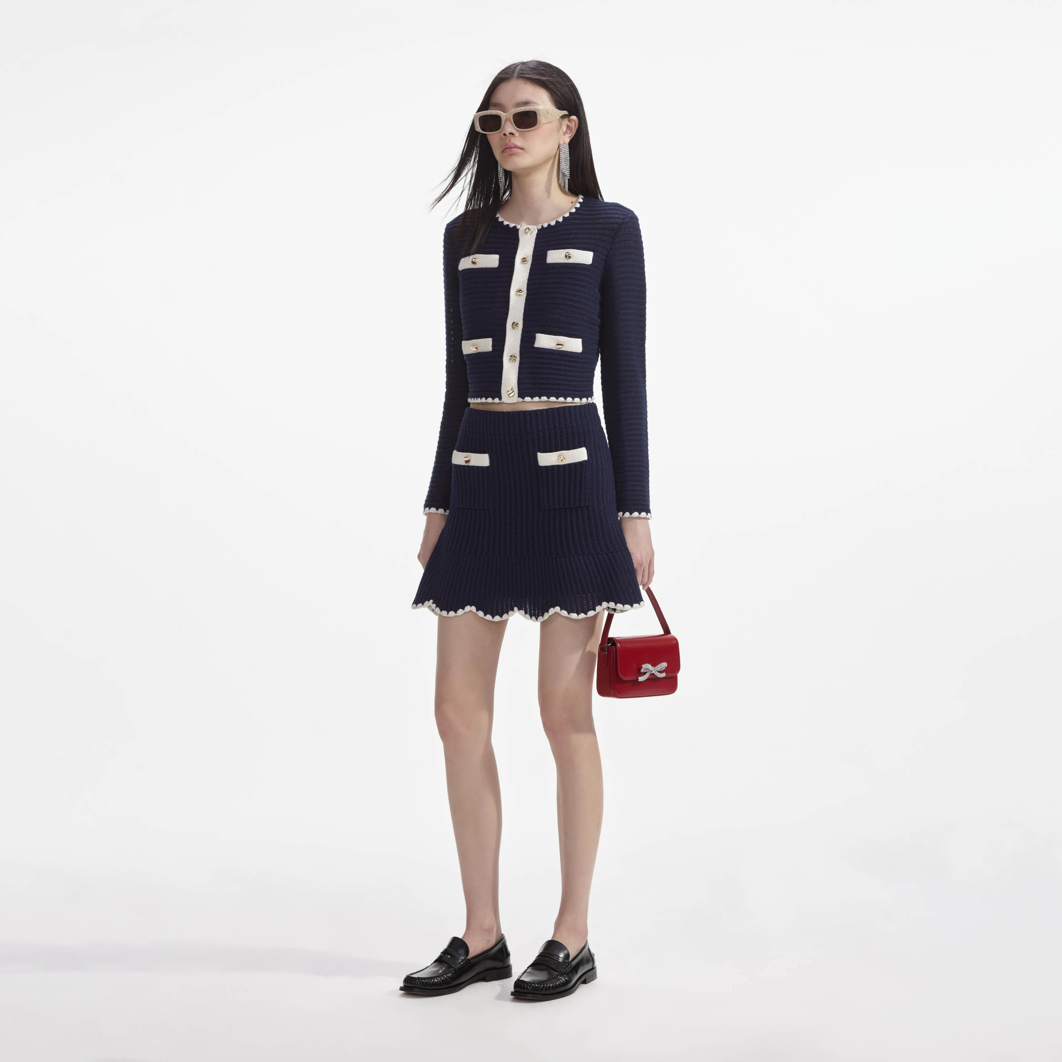 Navy Crochet Contrast Trim Mini Skirt - Image 2