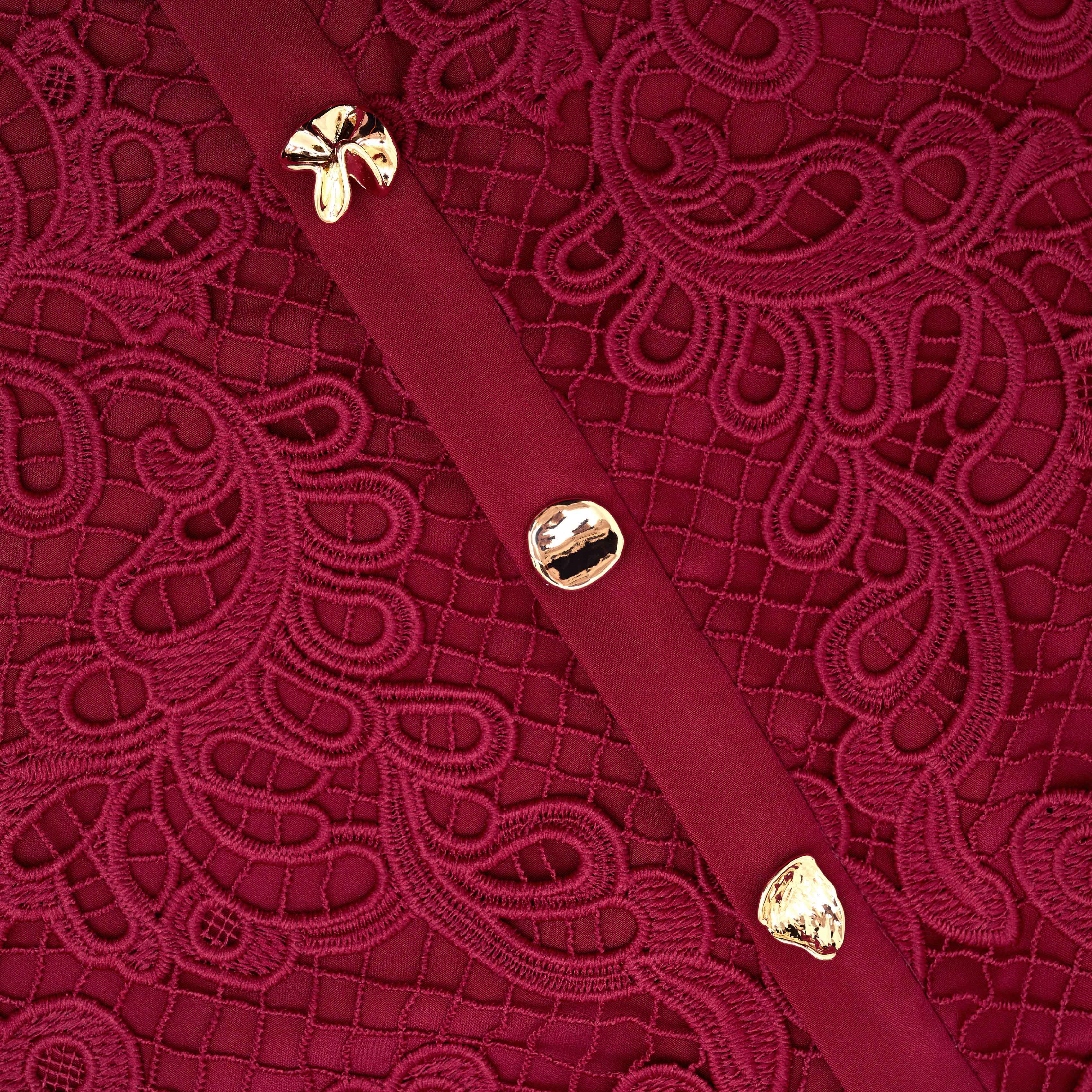 Red Guipure Lace Button Midi Dress - Image 5