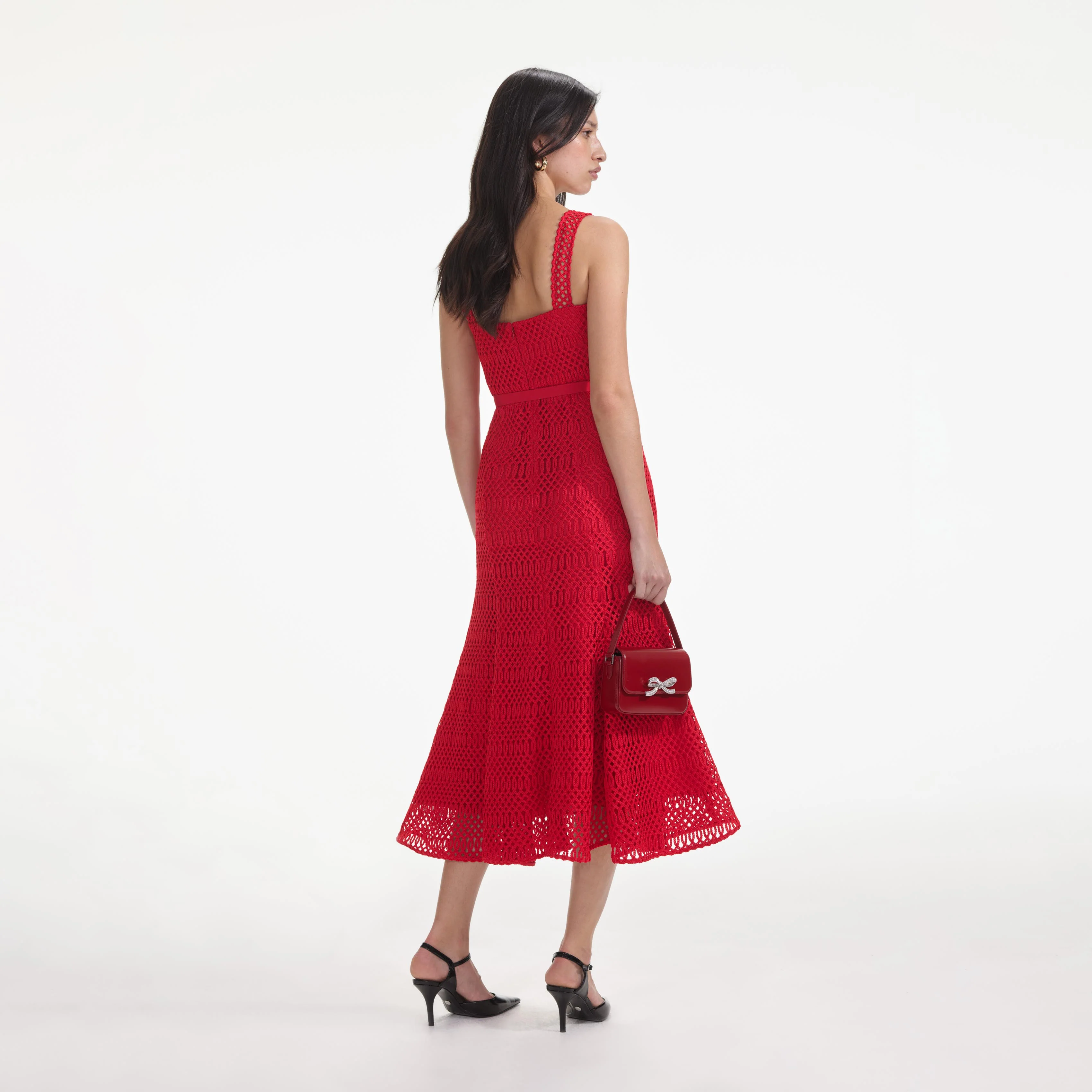 Red Lattice Lace Midi Dress - Image 3
