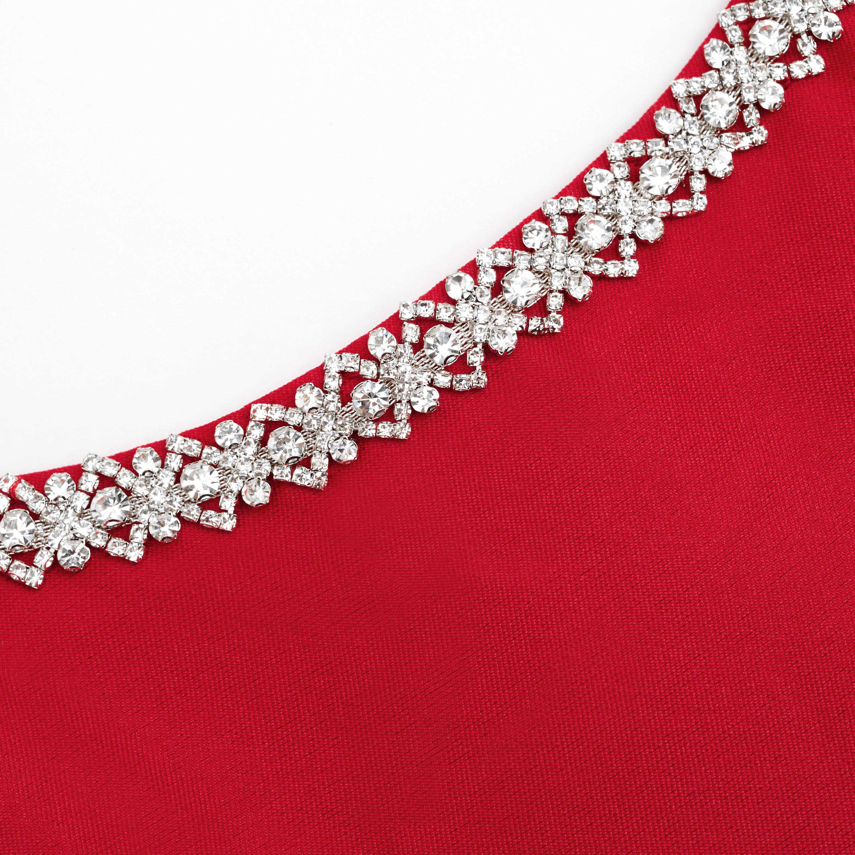 Red Taffeta Diamante Midi Dress - Image 5