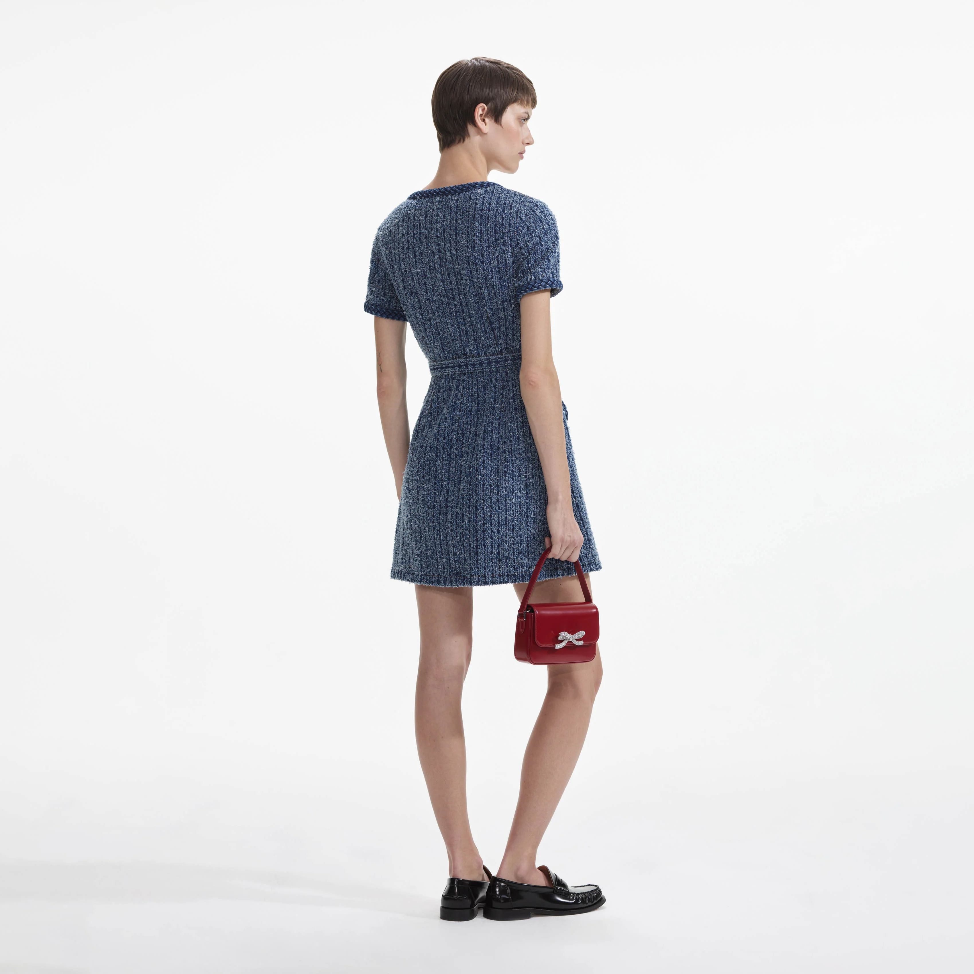 Textured Denim Short Sleeve Mini Dress - Image 3