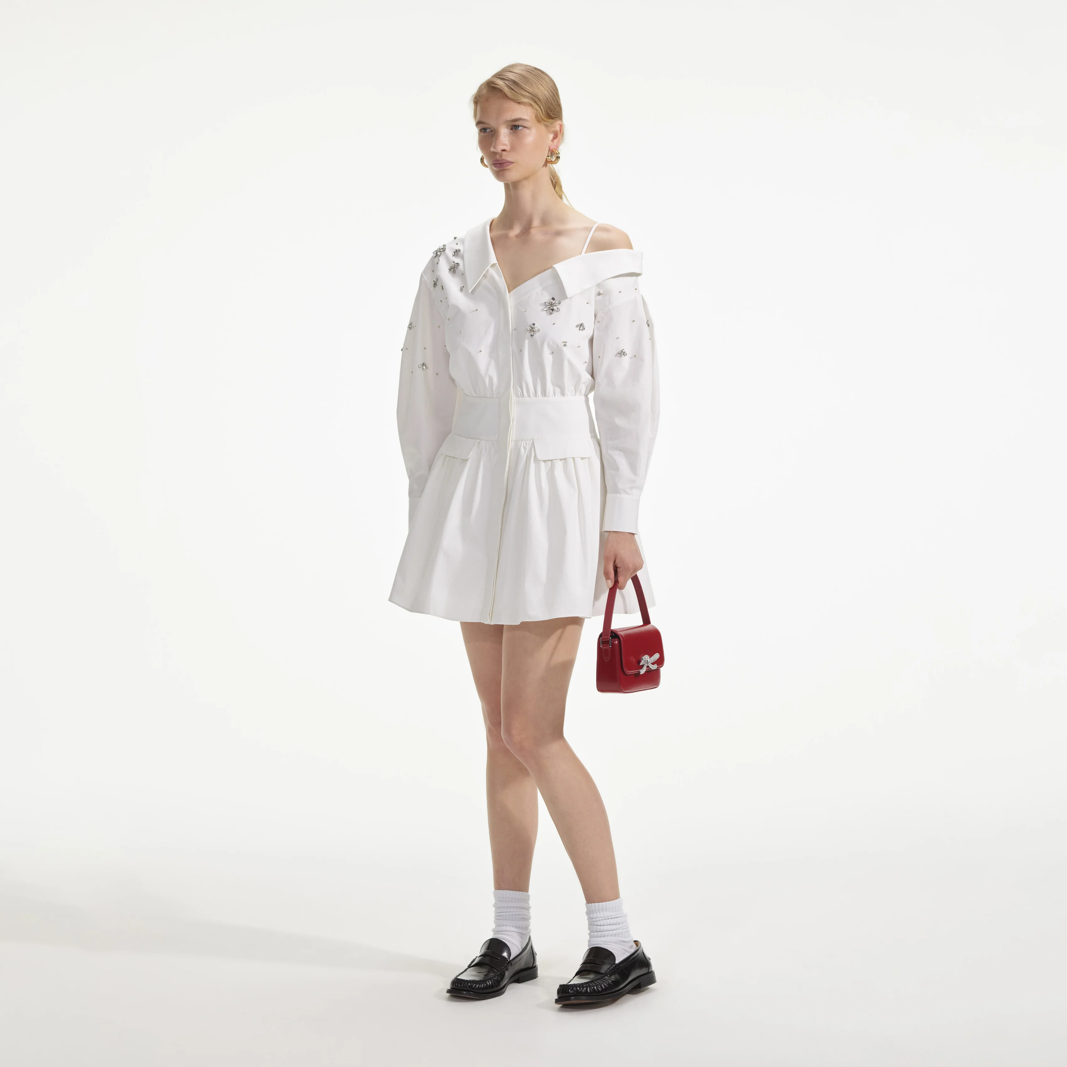 White Cotton Embellished Mini Dress - Image 2
