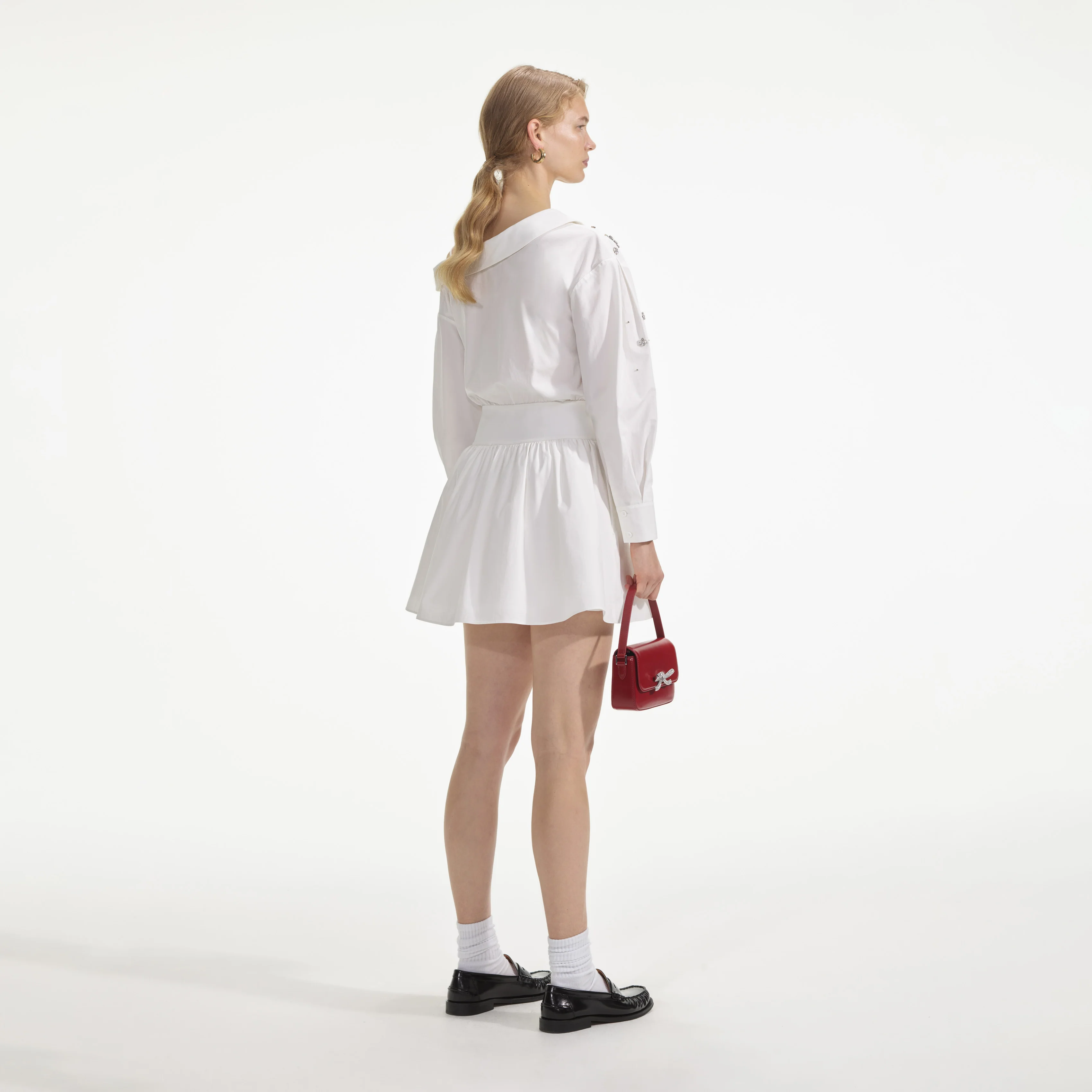 White Cotton Embellished Mini Dress - Image 3