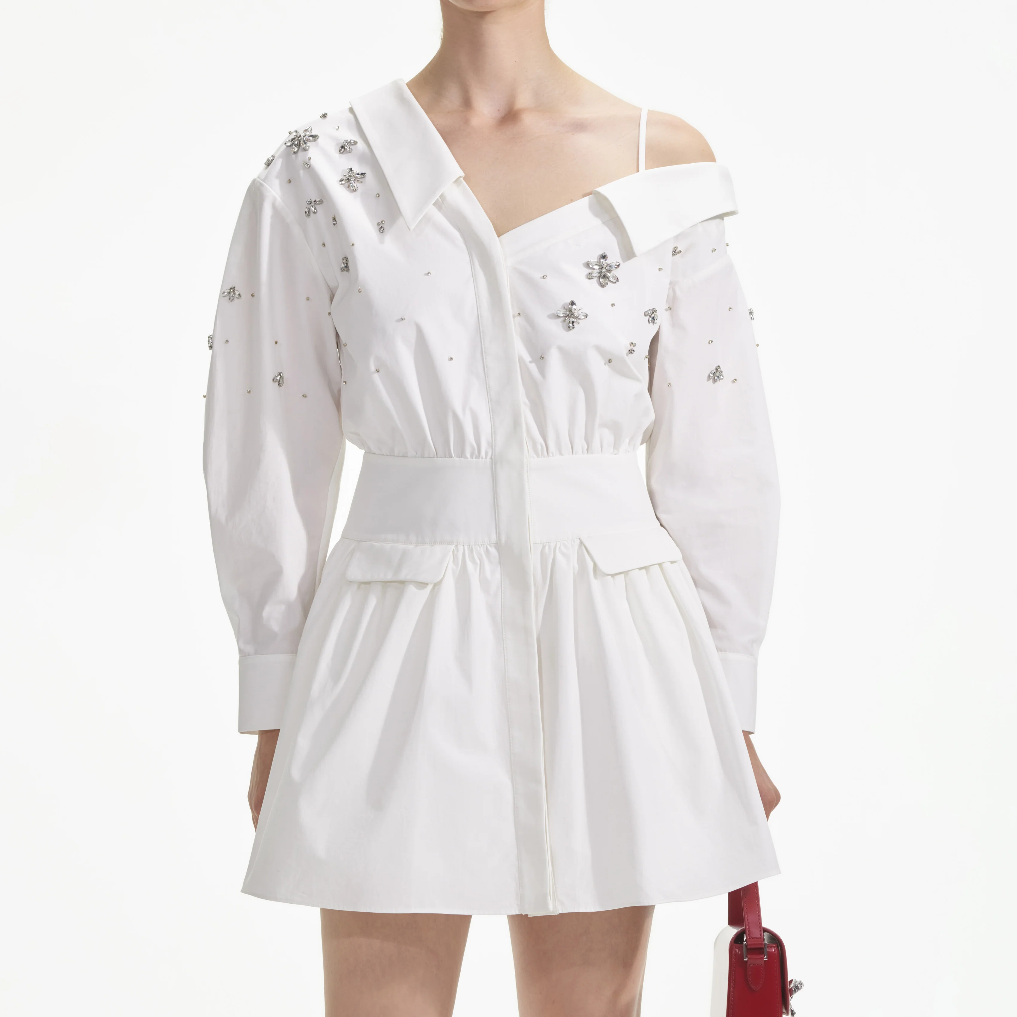 White Cotton Embellished Mini Dress - Image 4