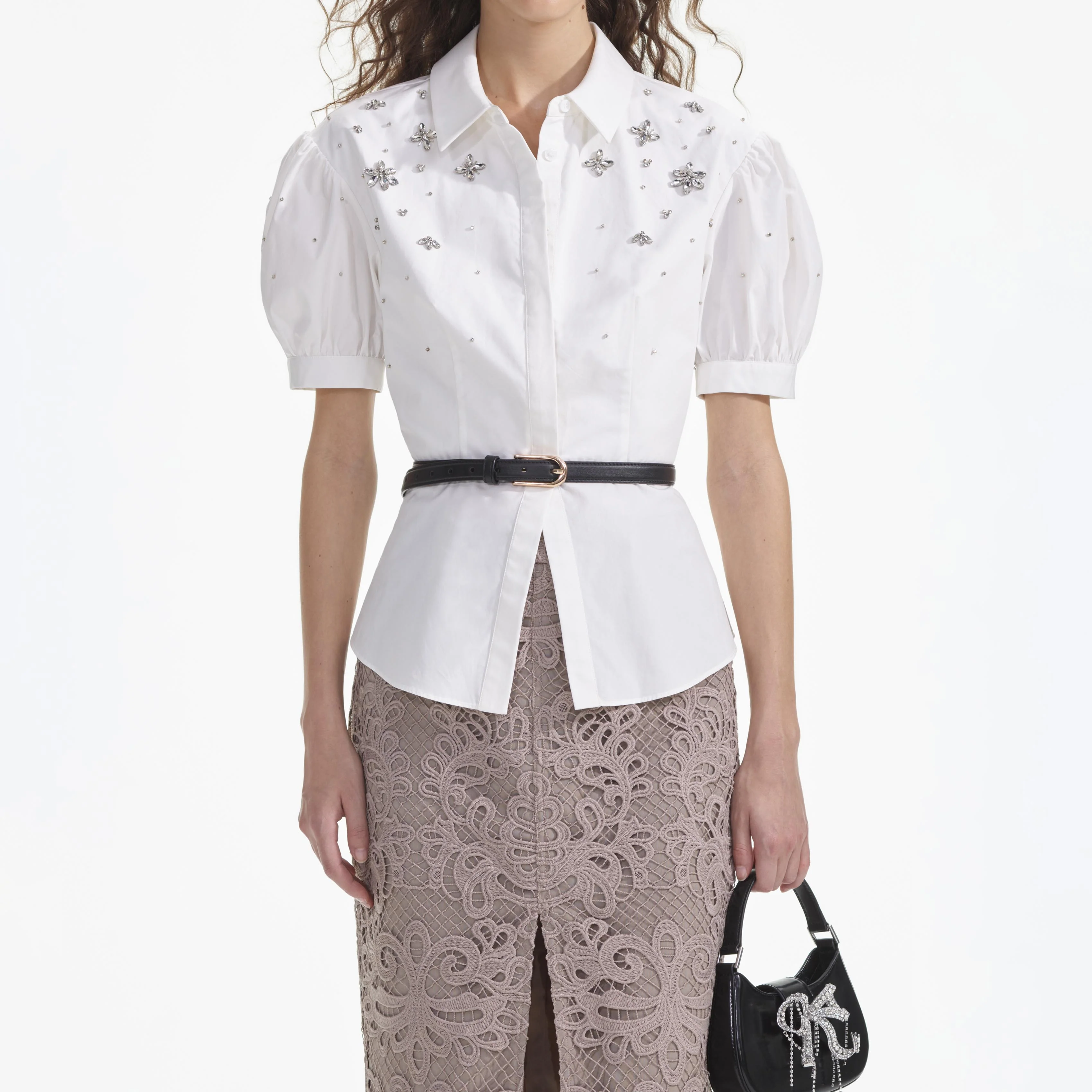 White Cotton Embellished Top - Image 4