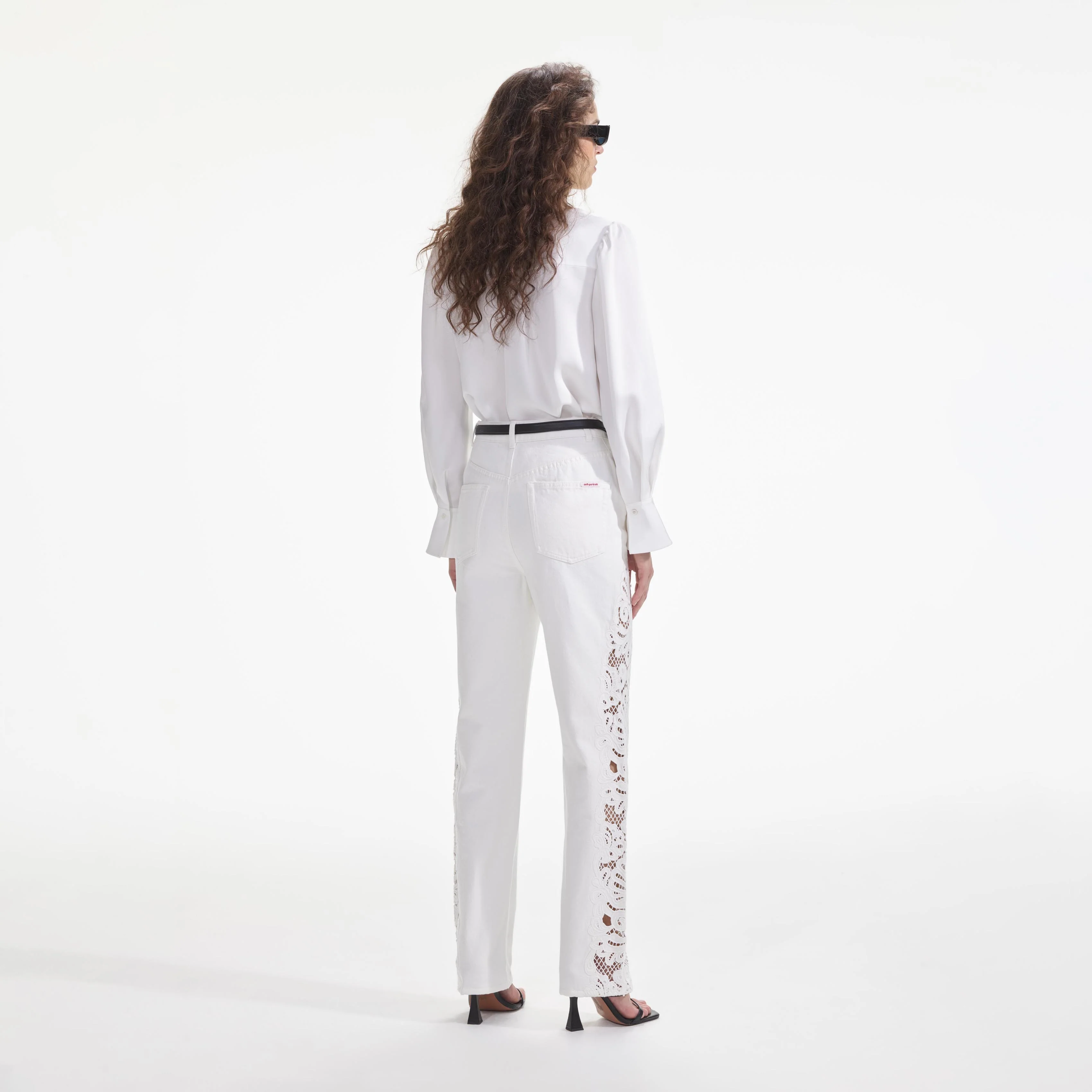 White Cutwork Denim Jeans - Image 3