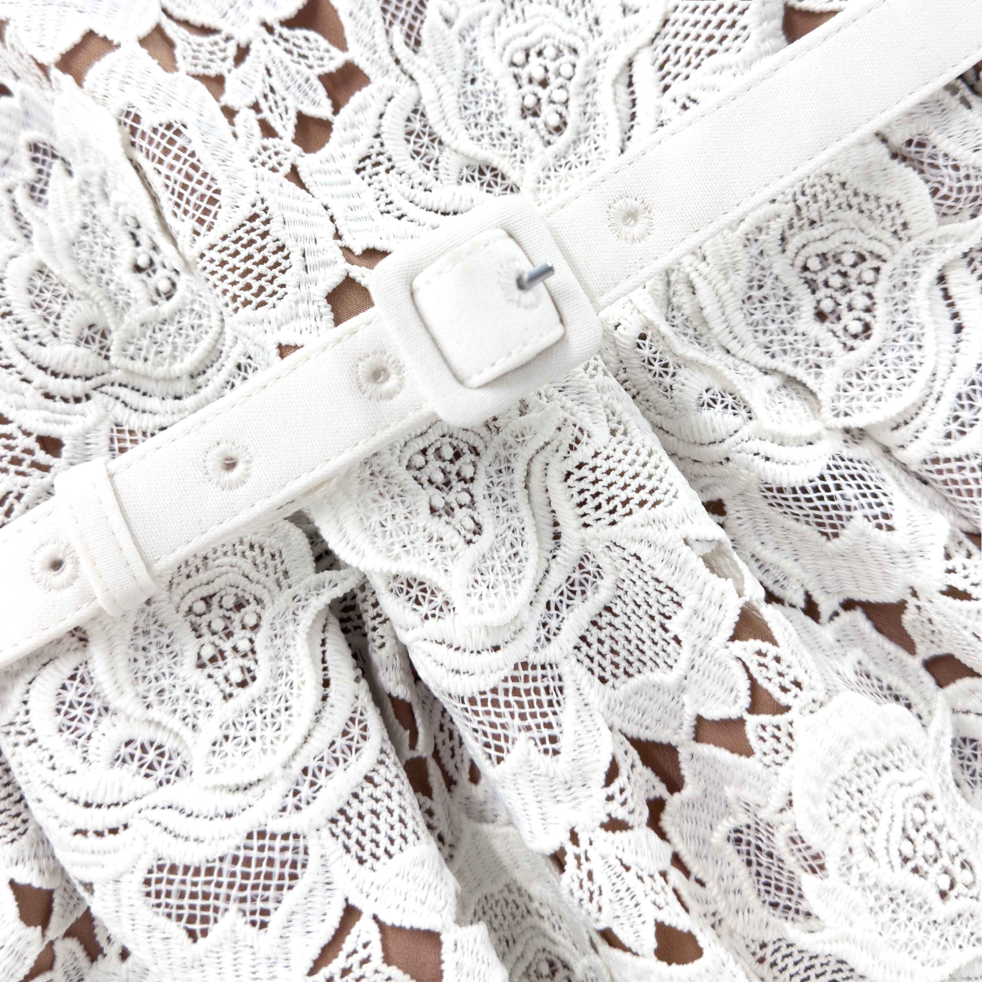 White Floral Lace Midi Dress - Image 5
