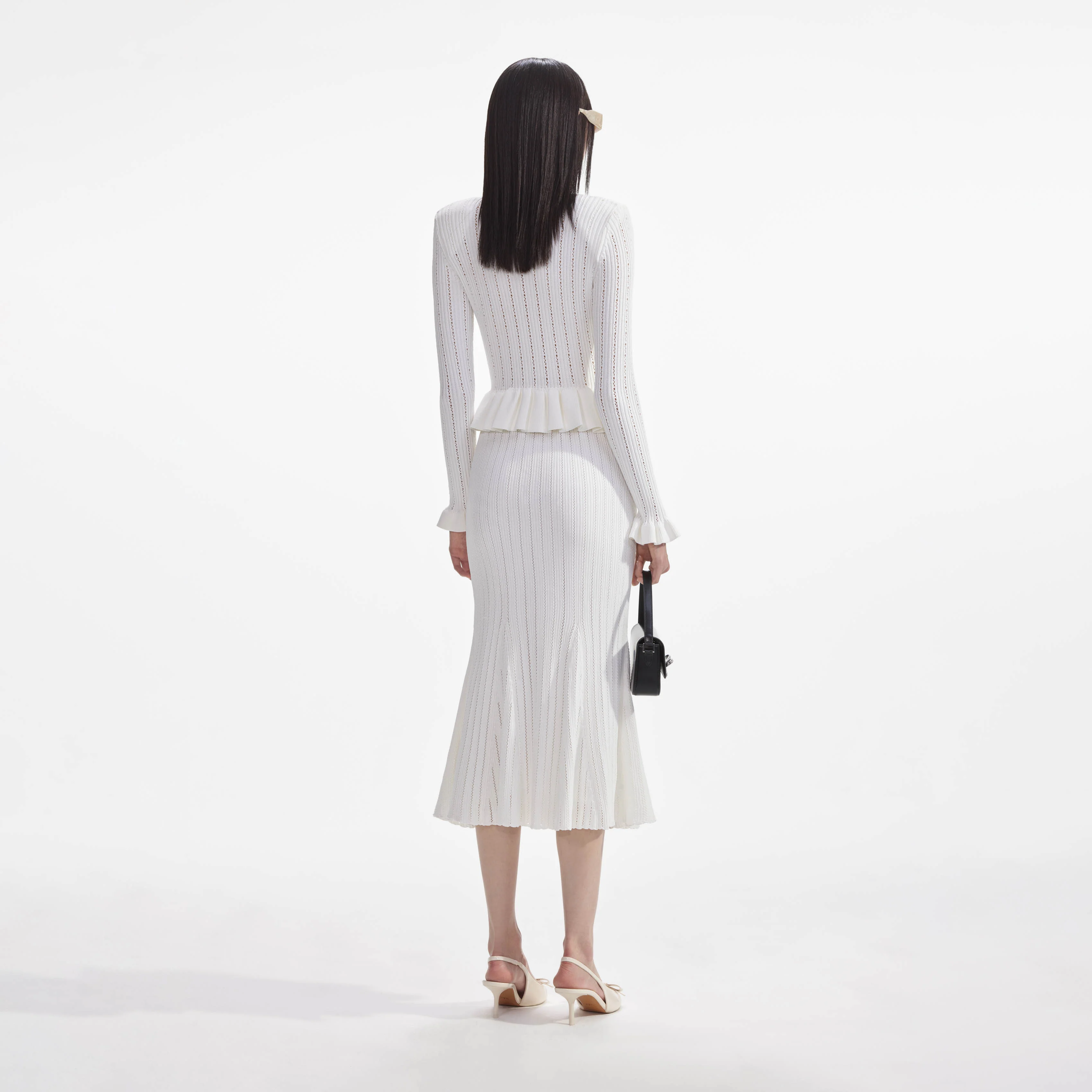White Knit Peplum Midi Dress - Image 3