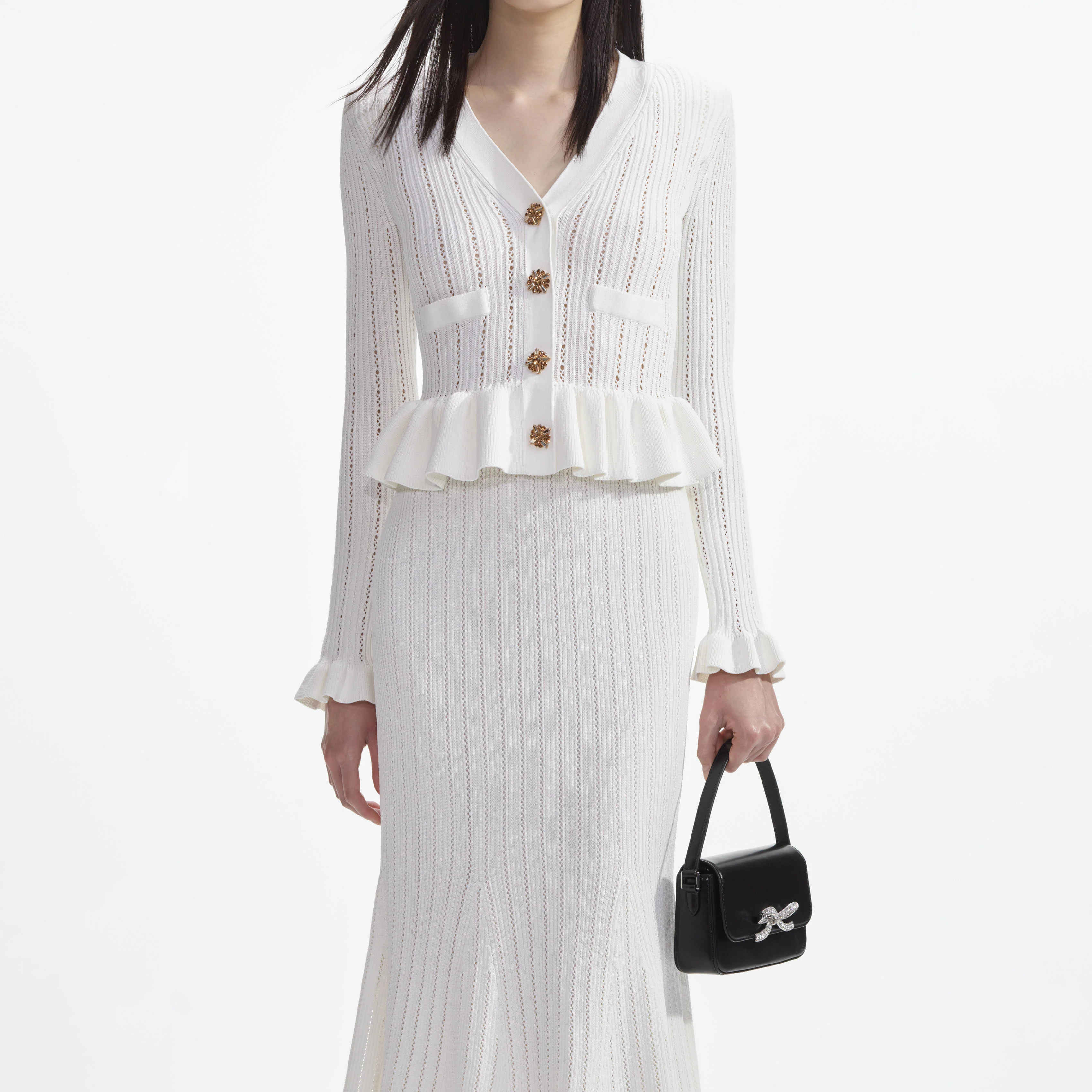 White Knit Peplum Midi Dress - Image 4