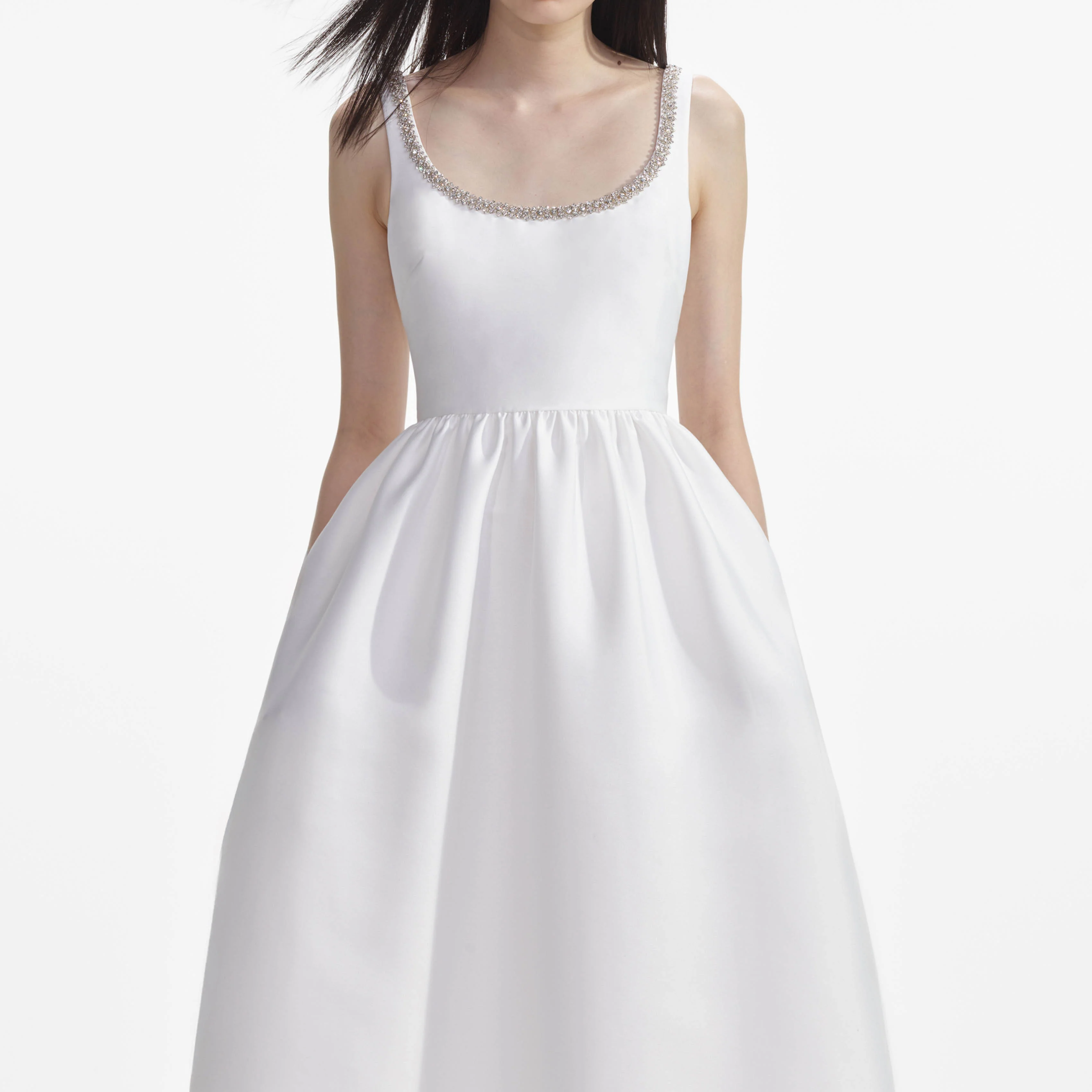 White Taffeta Diamante Midi Dress - Image 4