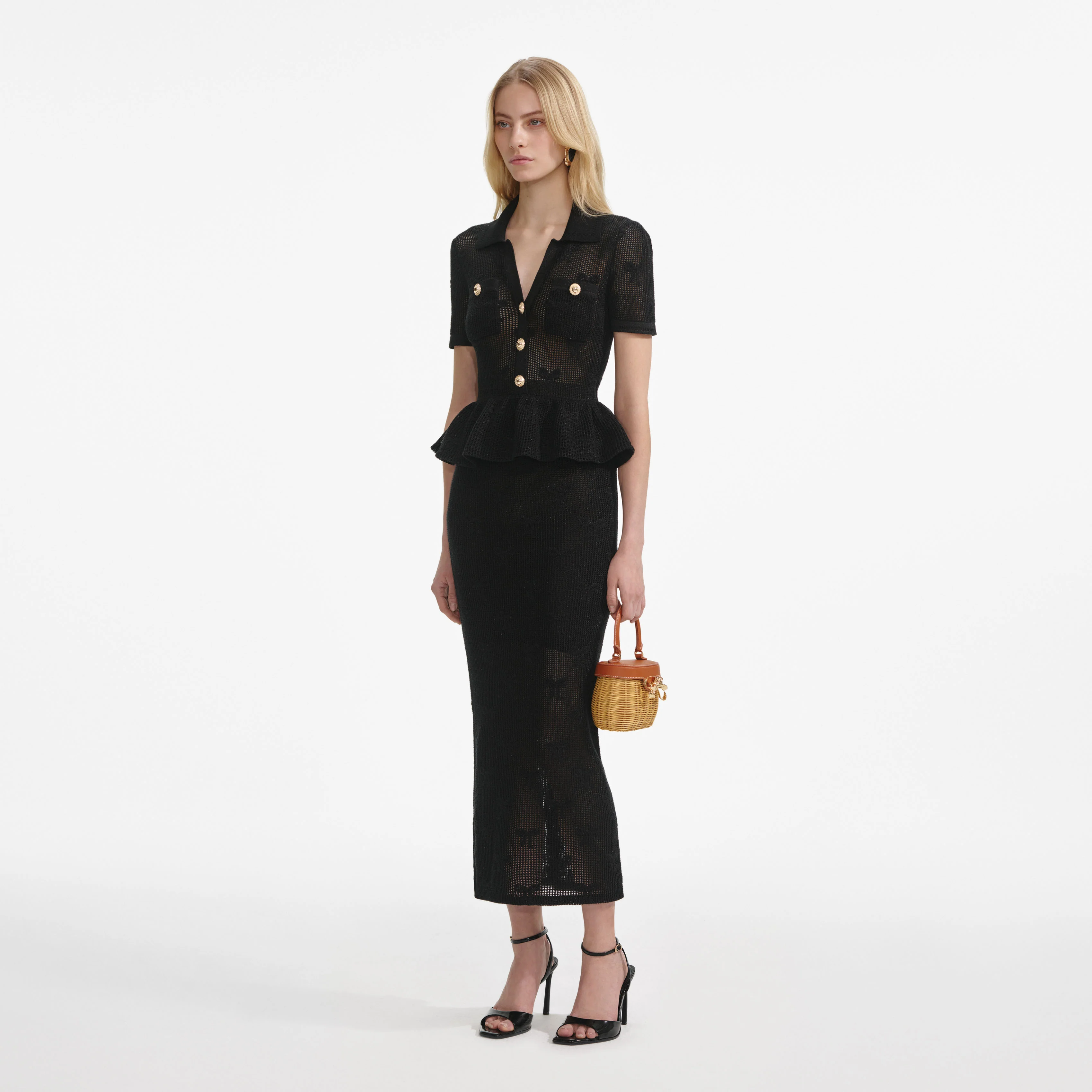 Black Bow Crochet Midi Dress - Image 2