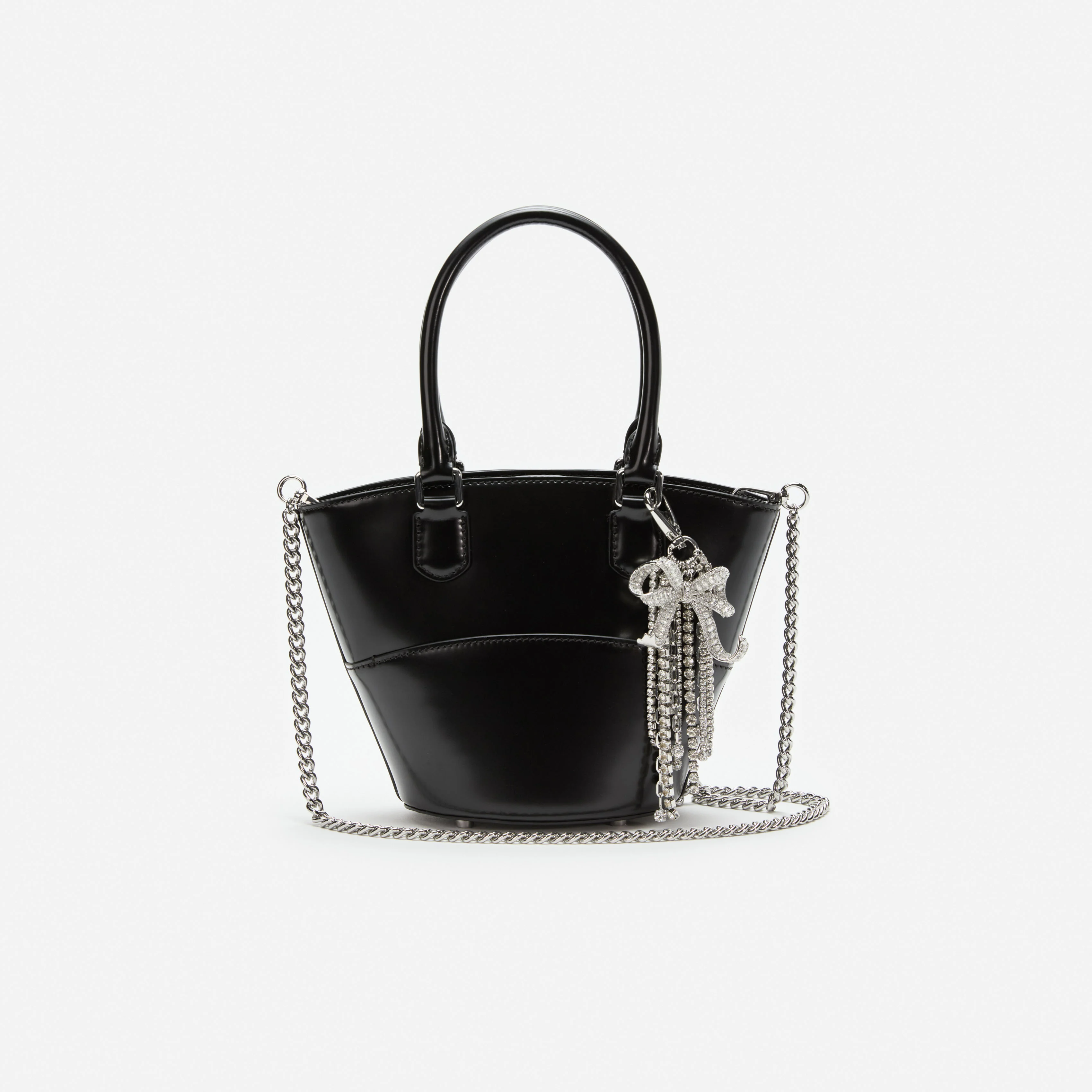 Black Leather Charm Tote Bag - Image 4
