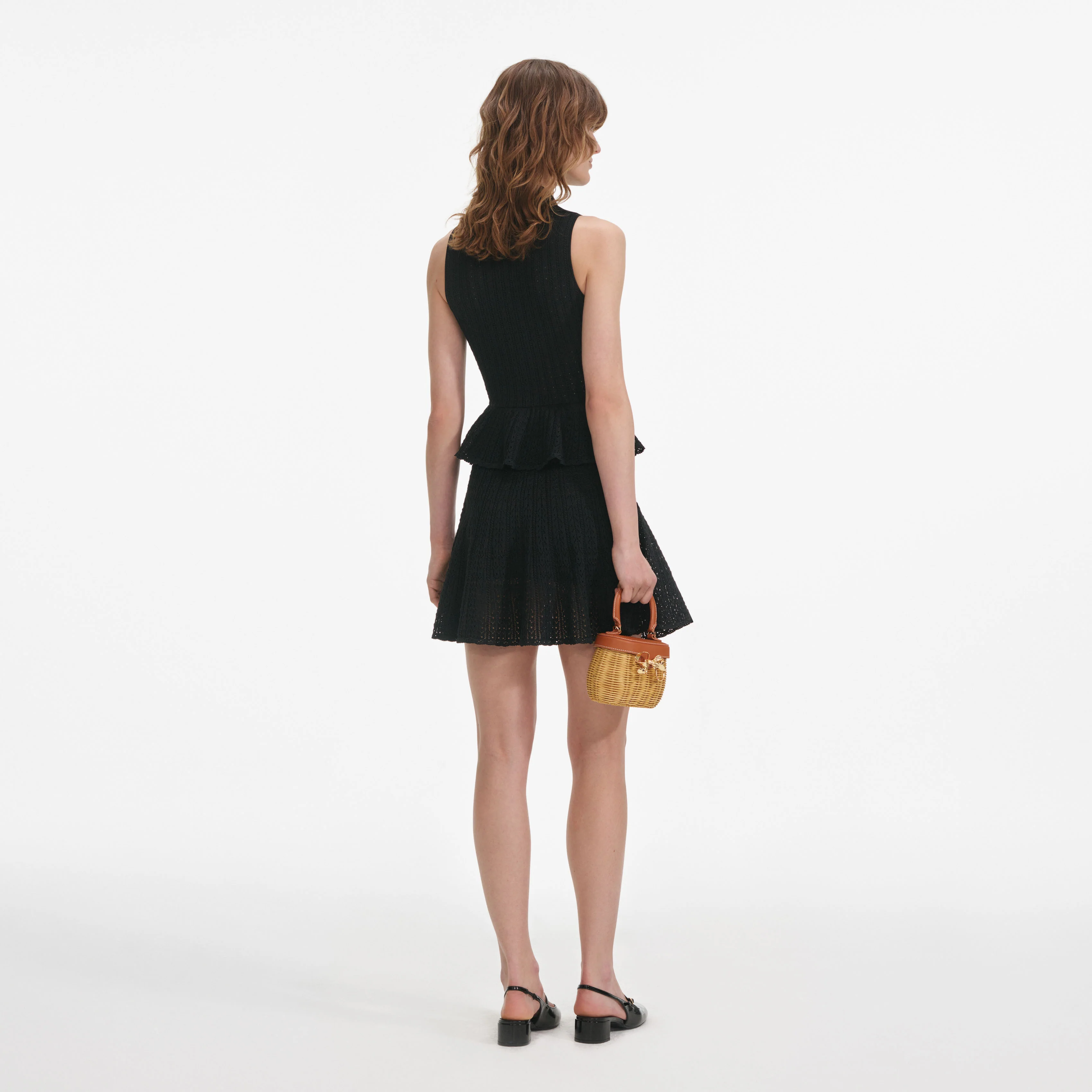 Black Pointelle Knit Mini Dress - Image 3